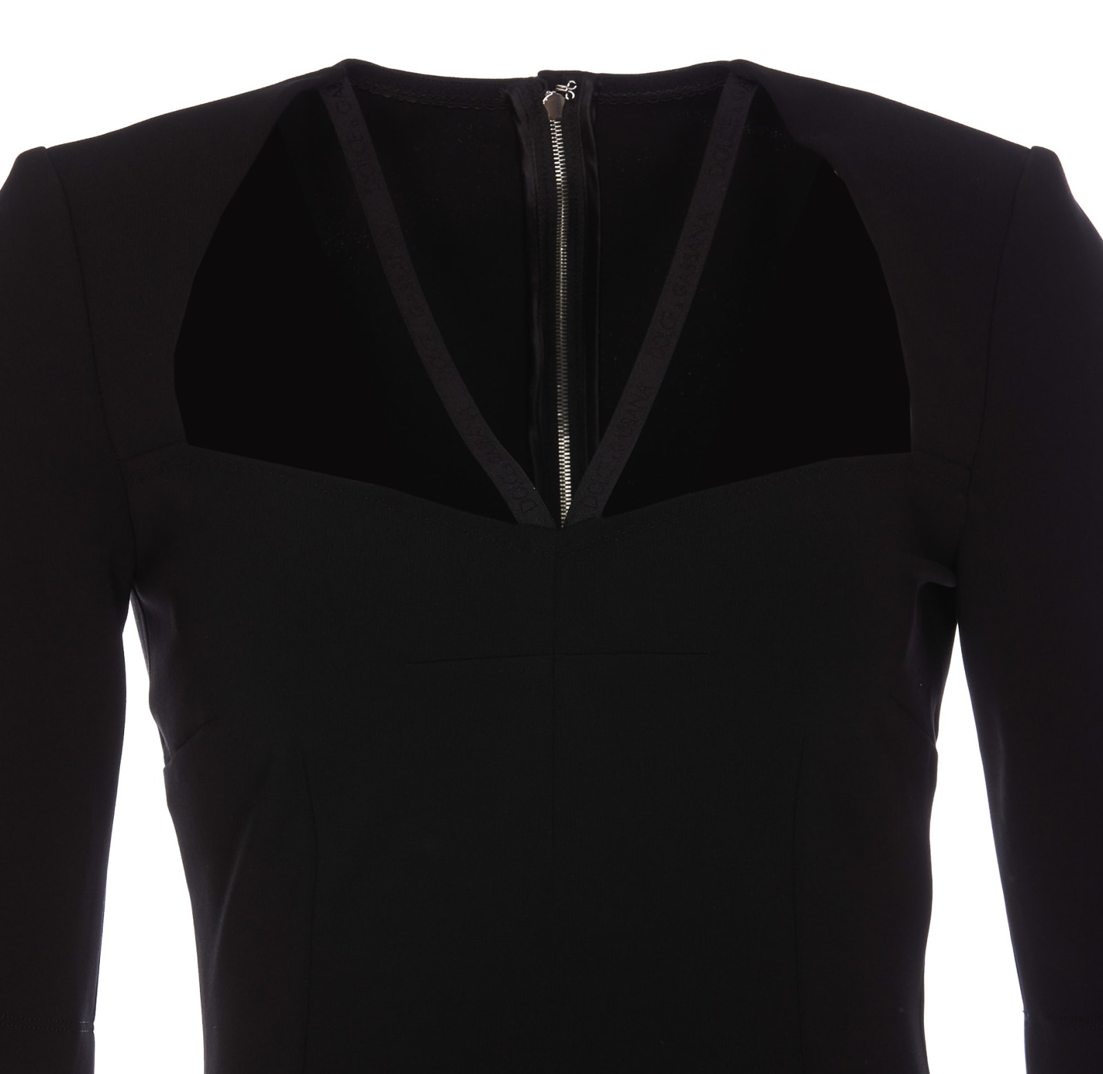 Dolce & Gabbana Black Mini Dress With Short Sleeves And Neckline Detail In Viscose Blend Woman In Black