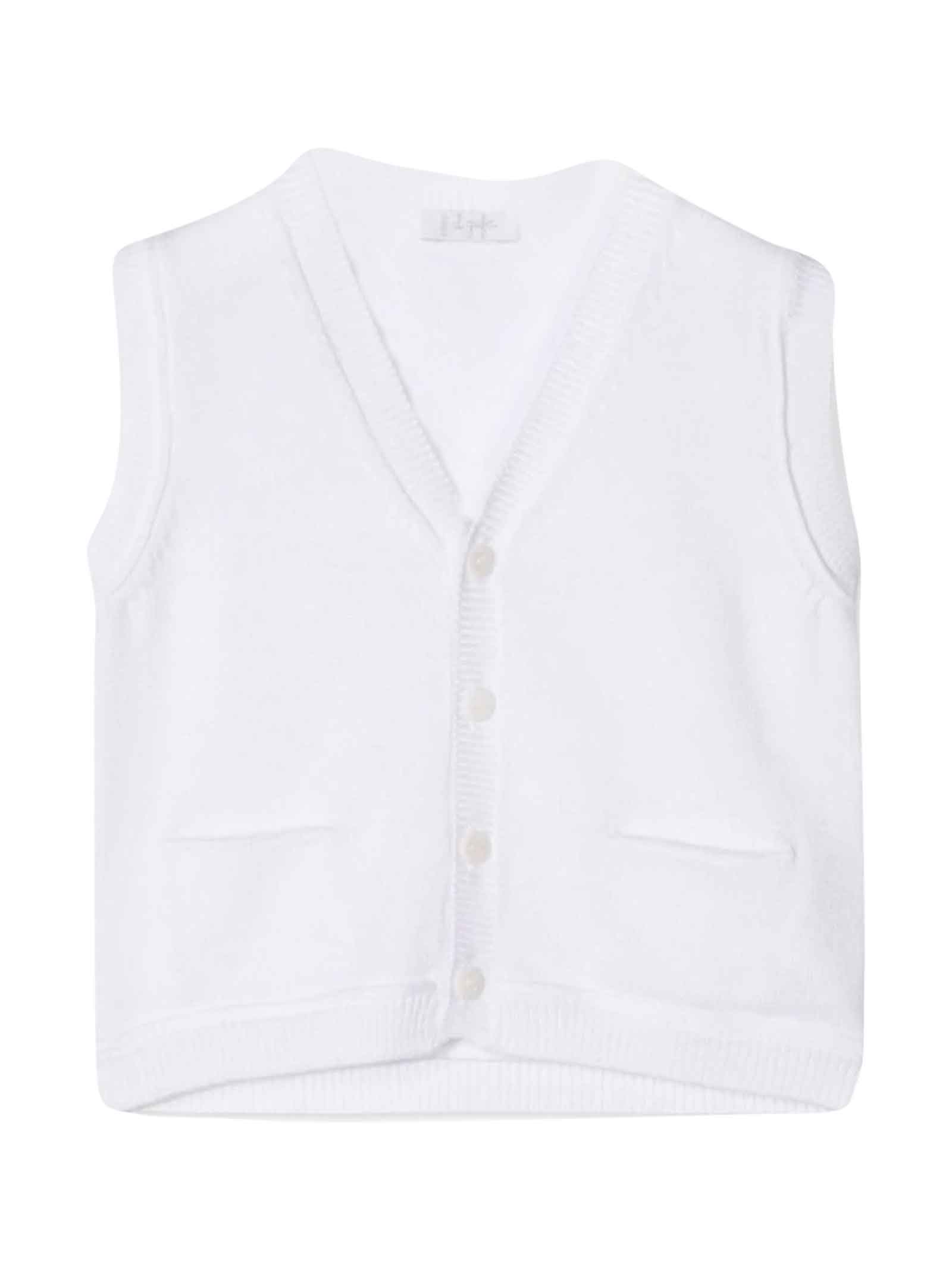 Il Gufo Babies' White V-neck Vest In Bianco