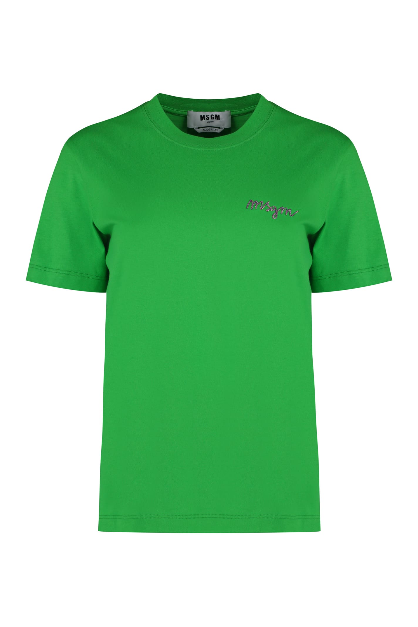 Shop Msgm Cotton Crew-neck T-shirt In Green