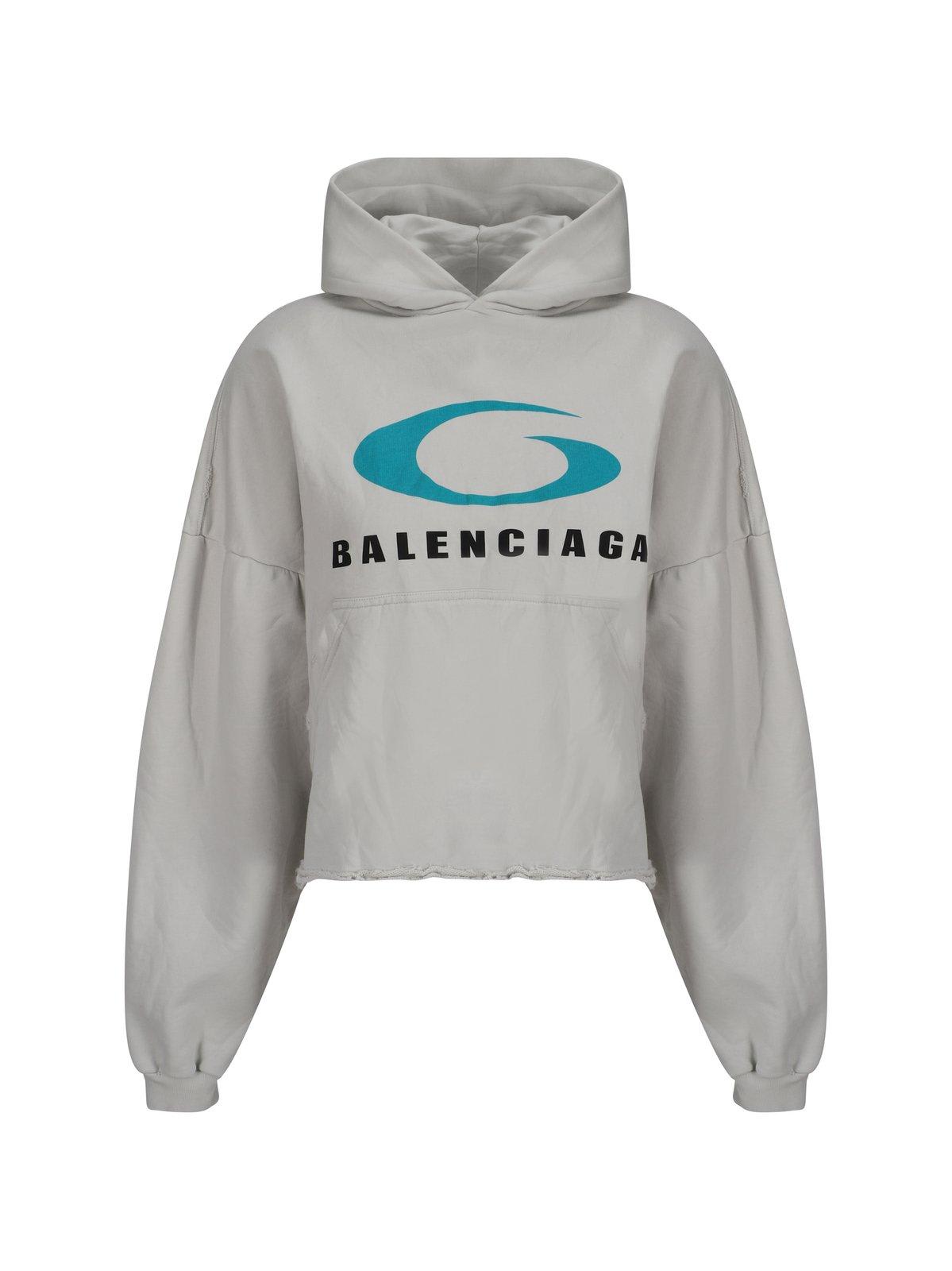 Shop Balenciaga Loop Sports Icon Destroyed Cropped Hoodie