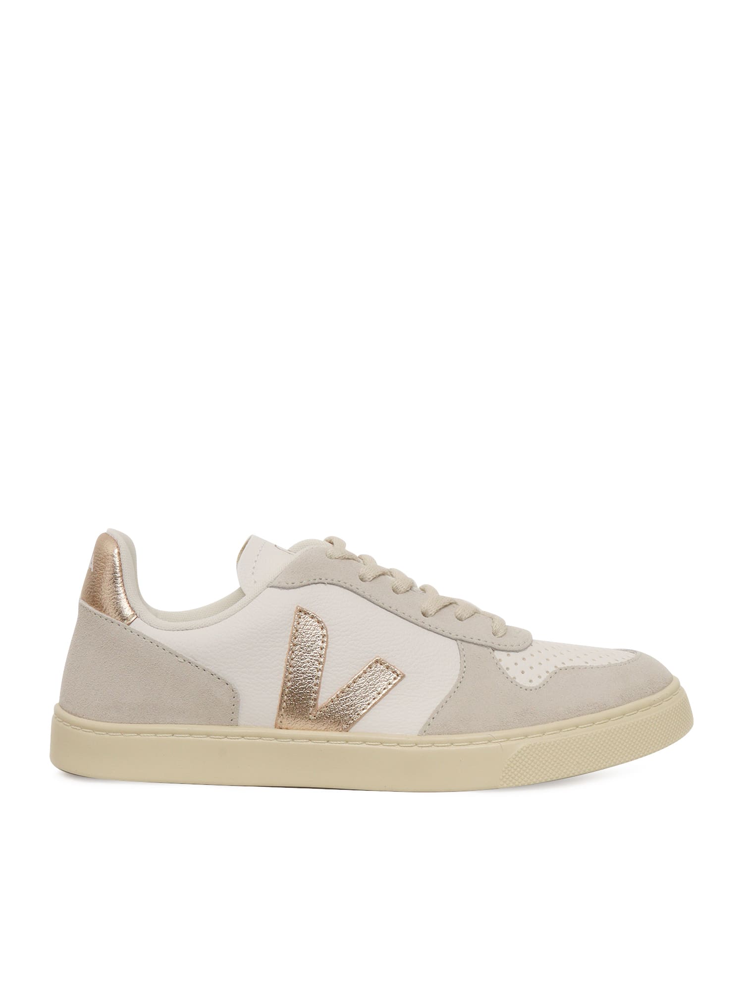 Veja Small V-10 Laces Chromefree Leather Extra-white_platine_natural Sneakers In White