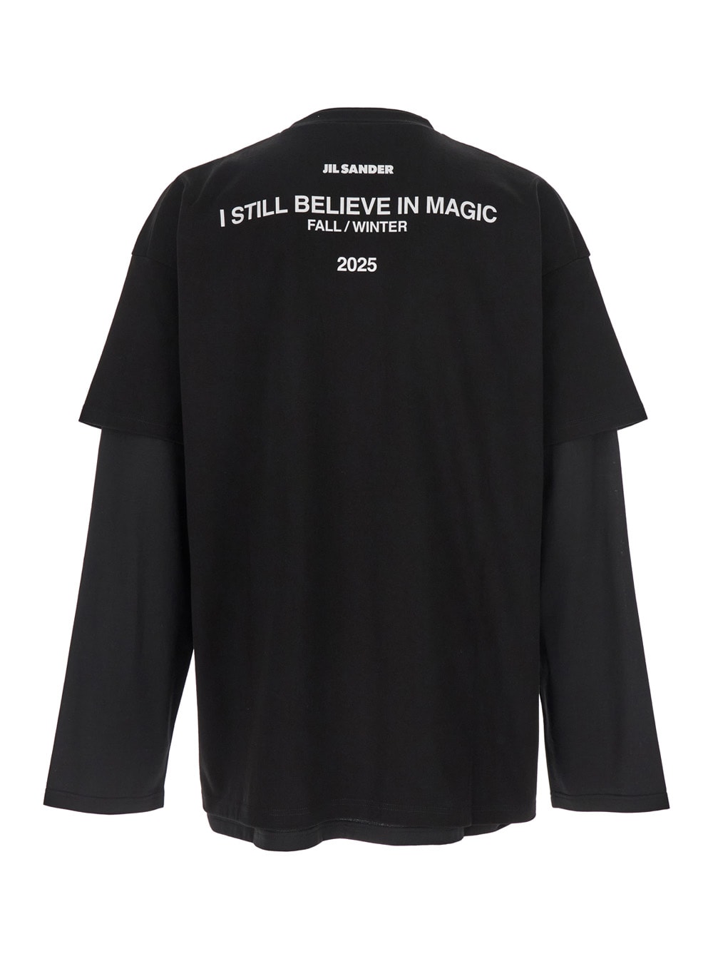 Jil Sander Black Crewneck T-shirt With Logo Lettering On The Rear And Layered Design