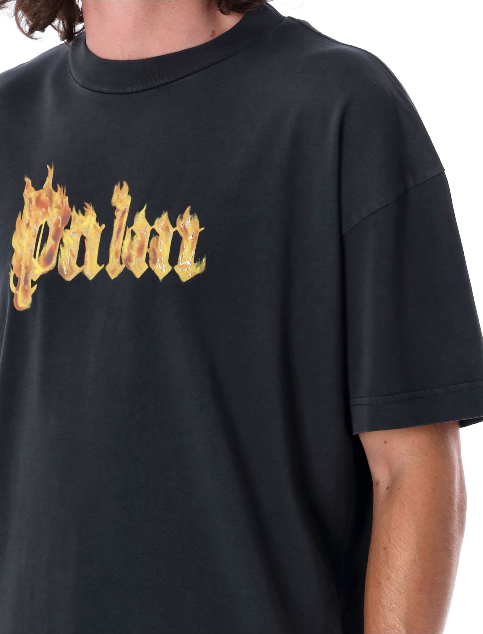 Shop Palm Angels Burning Logo T-shirt In Black Gold