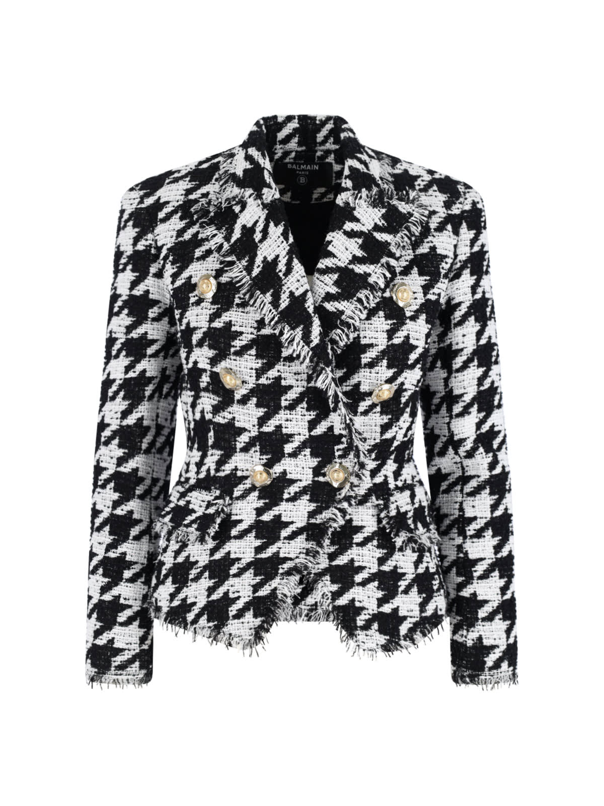 Balmain Distressed Lapel Jacket Structured Shoulders In White