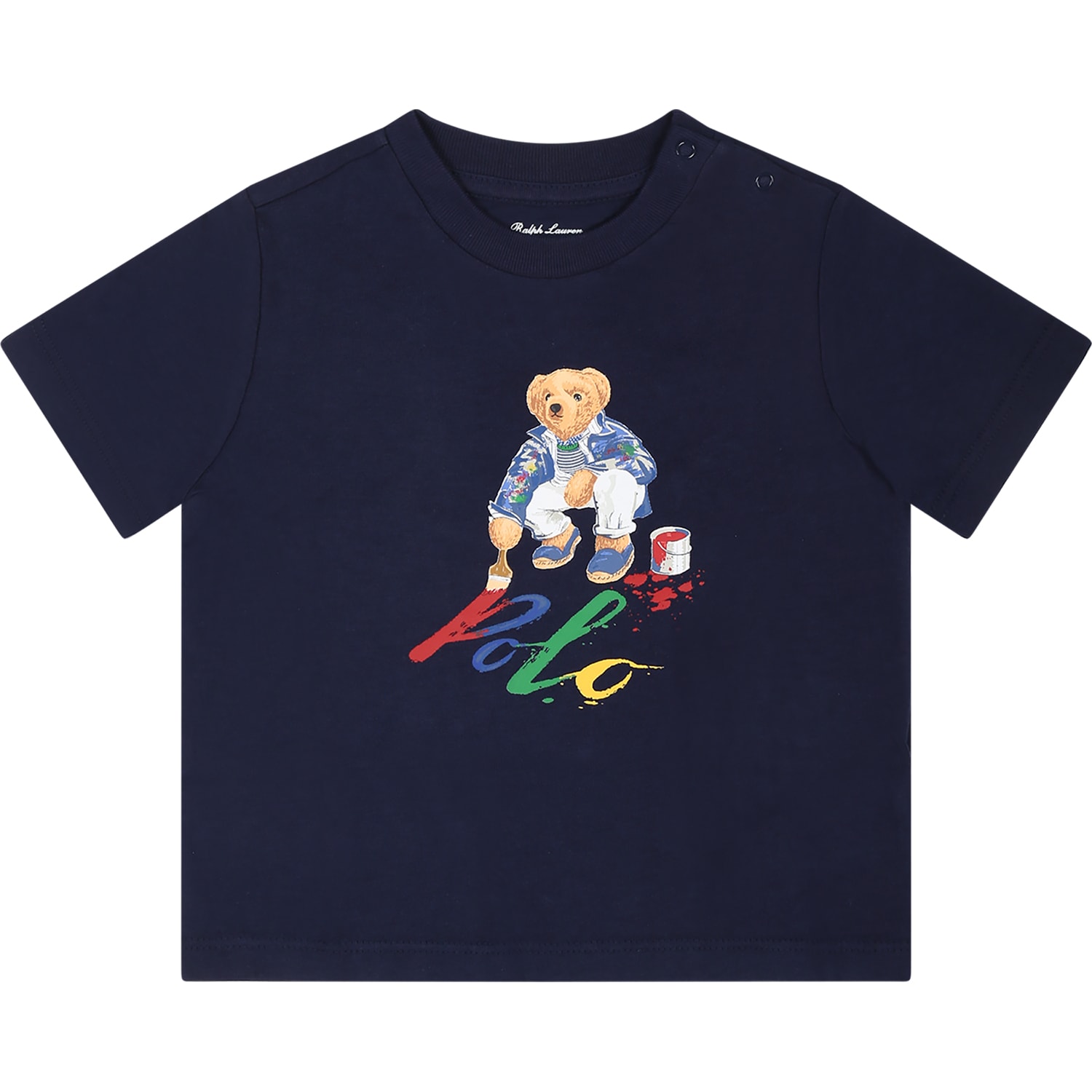 Shop Ralph Lauren Blue T-shirt For Baby Boy With Polo Bear