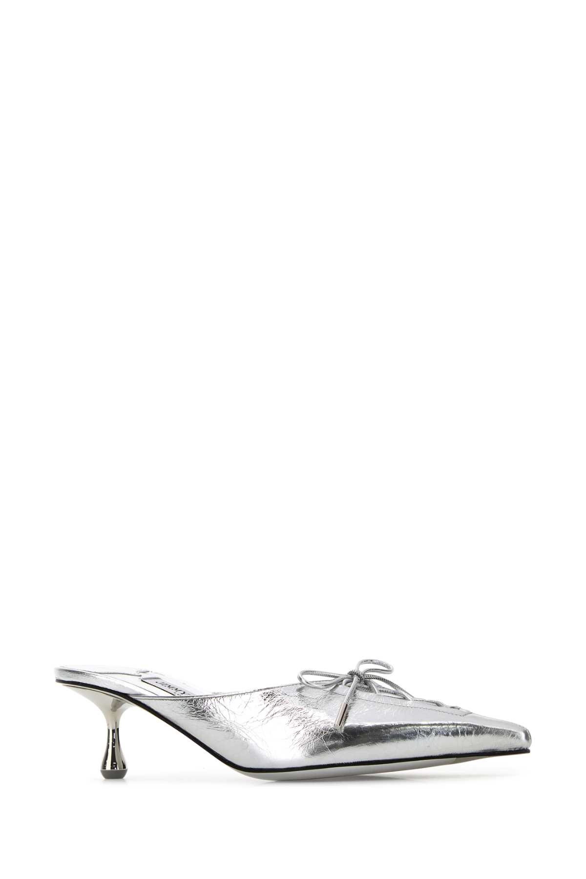 Jimmy Choo Leather Mules Scarlett Toe Kitten Heel In Silver