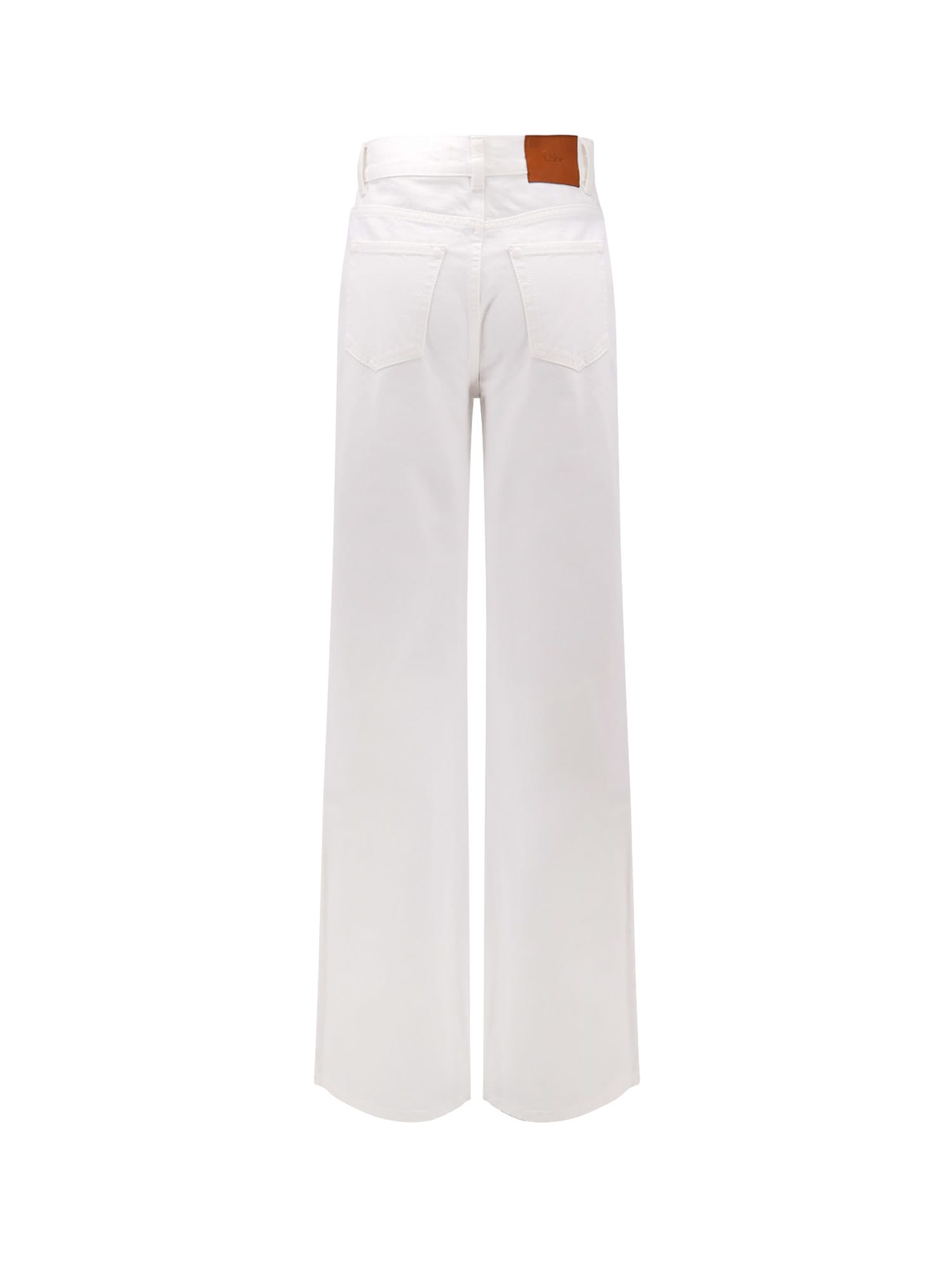 CHLOÉ WHITE DENIM TROUSER WITH LEATHER TAG