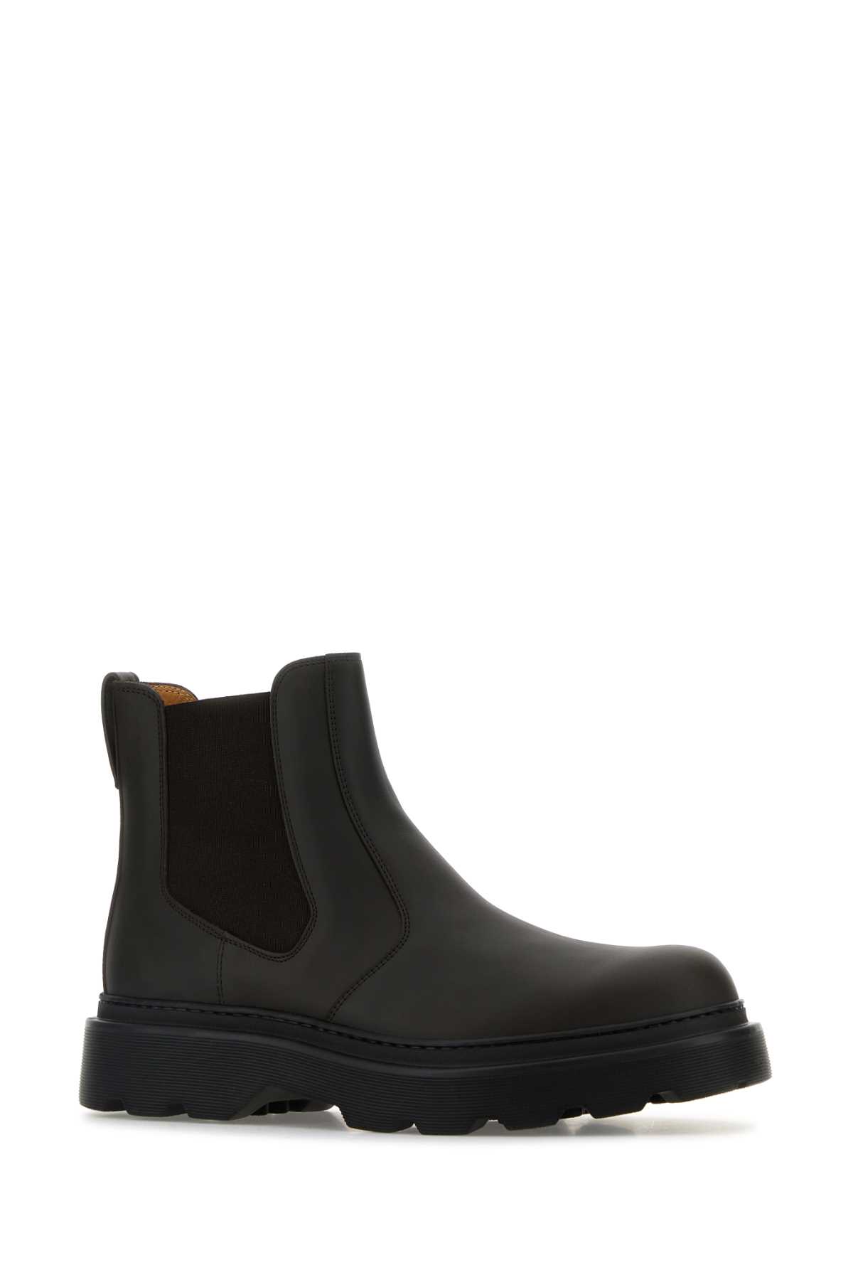 Tod's Dark Brown Leather Ankle Boots In Black