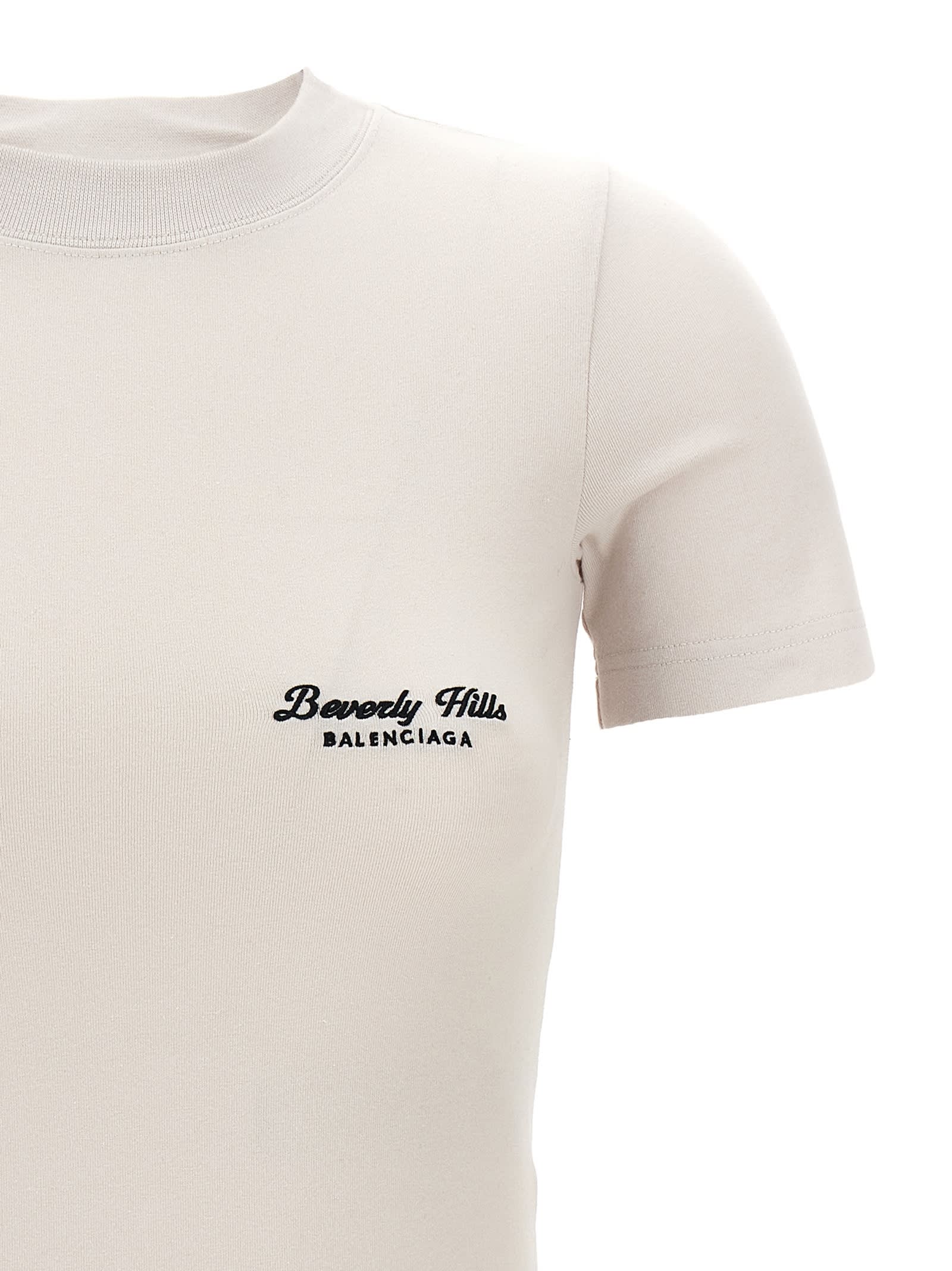 Shop Balenciaga Logo Embroidery T-shirt In White