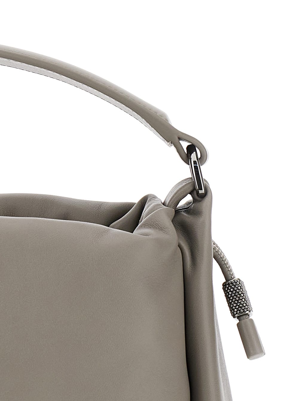 Shop Brunello Cucinelli Grey Small Crossbody Bag With Monile Detail In Soft Leather Woman