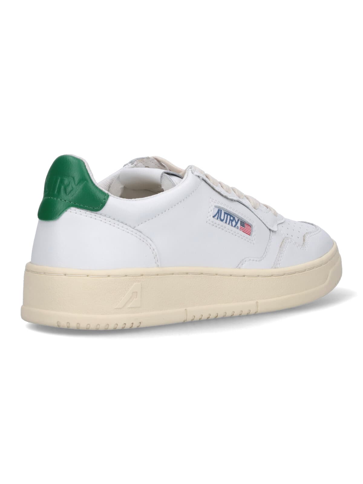 Autry Low-top Leather Sneakers With Perforated Upper And Contrasting Sole In Green
