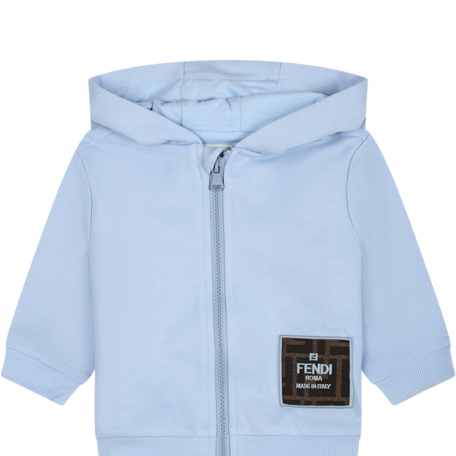 Fendi Light Blue Sweatshirt For Baby Boy With Logo