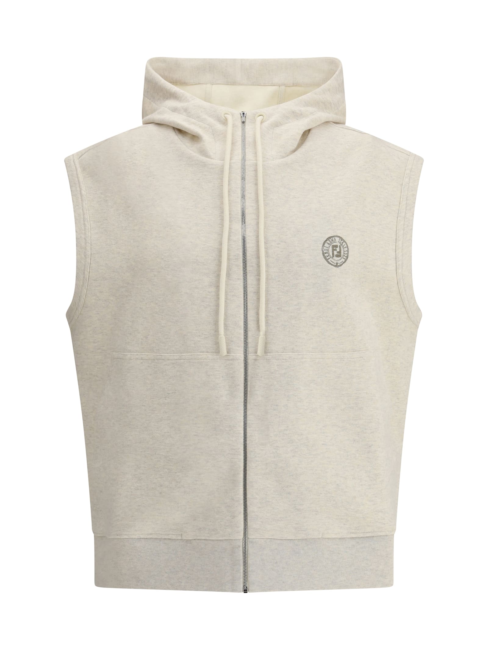 Fendi Felpa In Misto Cotone Stretch Crema Mealngè  Uomo In Gray