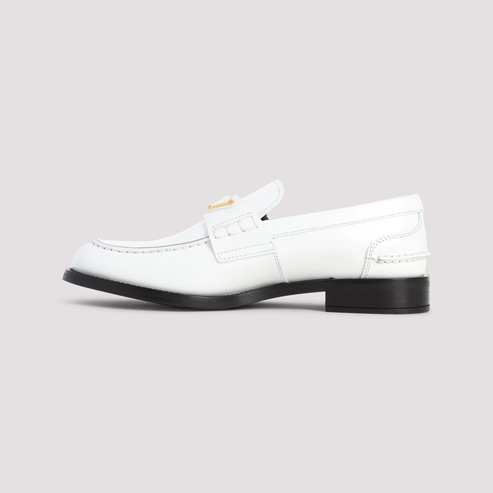 Prada Calf Leather White Loafers With Logo Embellishment In Bianco