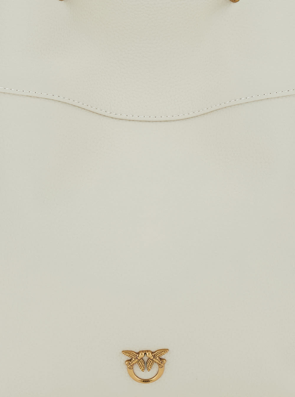 Pinko White Bucket Bag With Metallic Love Birds Logo On The Front In Hammered Leather Woman In White