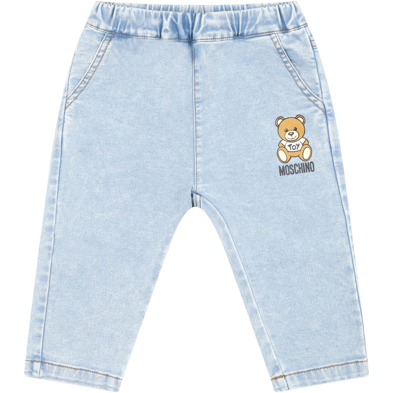 Moschino Light-blue Jeans For Baby Boy With Teddy Bear In Denim