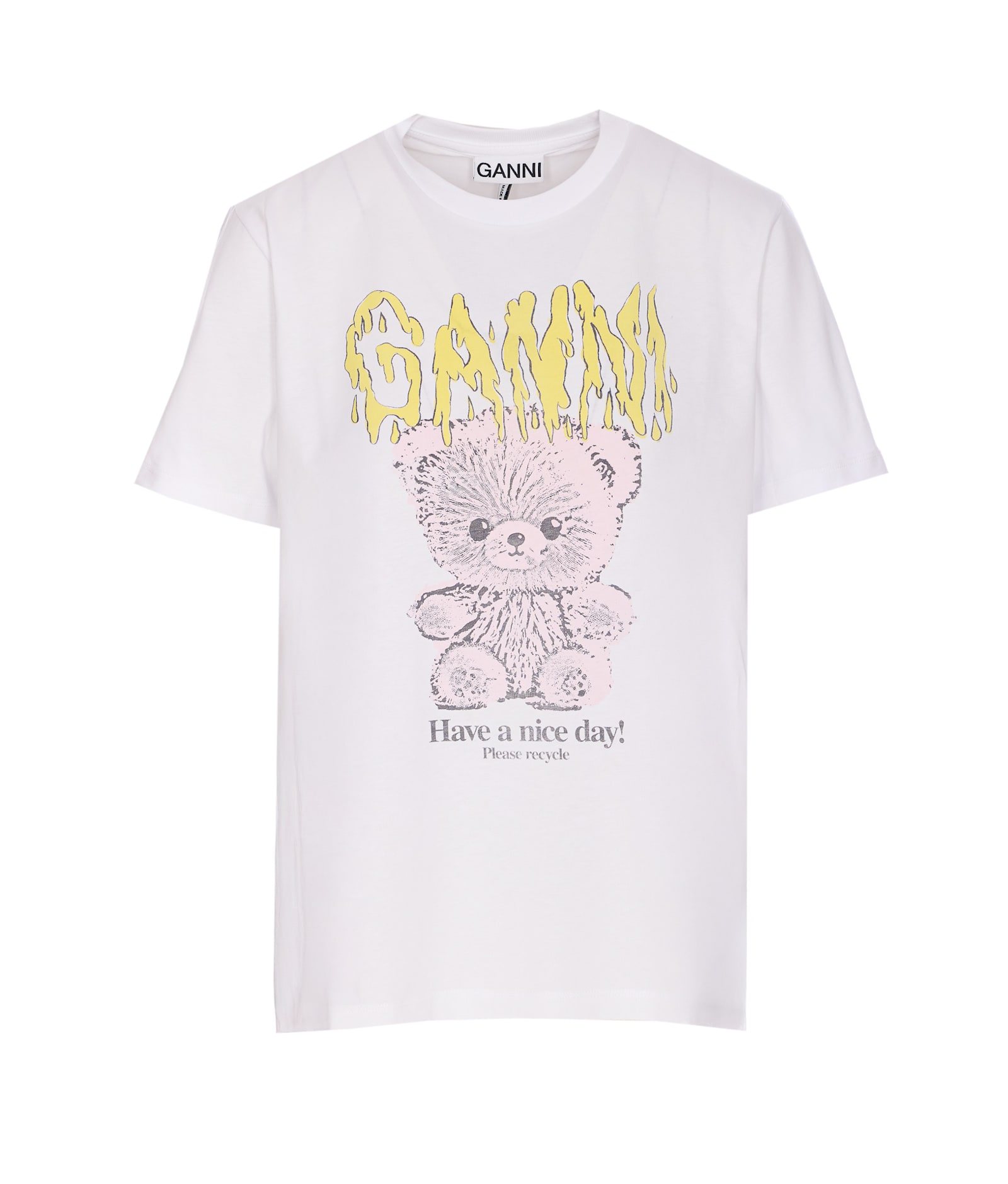Ganni Basic Cotton Jersey Teddy Relaxed T-shirt In White