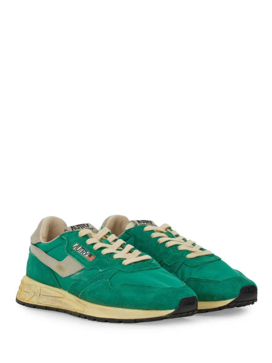 Autry Supervintage Sneaker With Rubber Sole And Suede Panels In Green