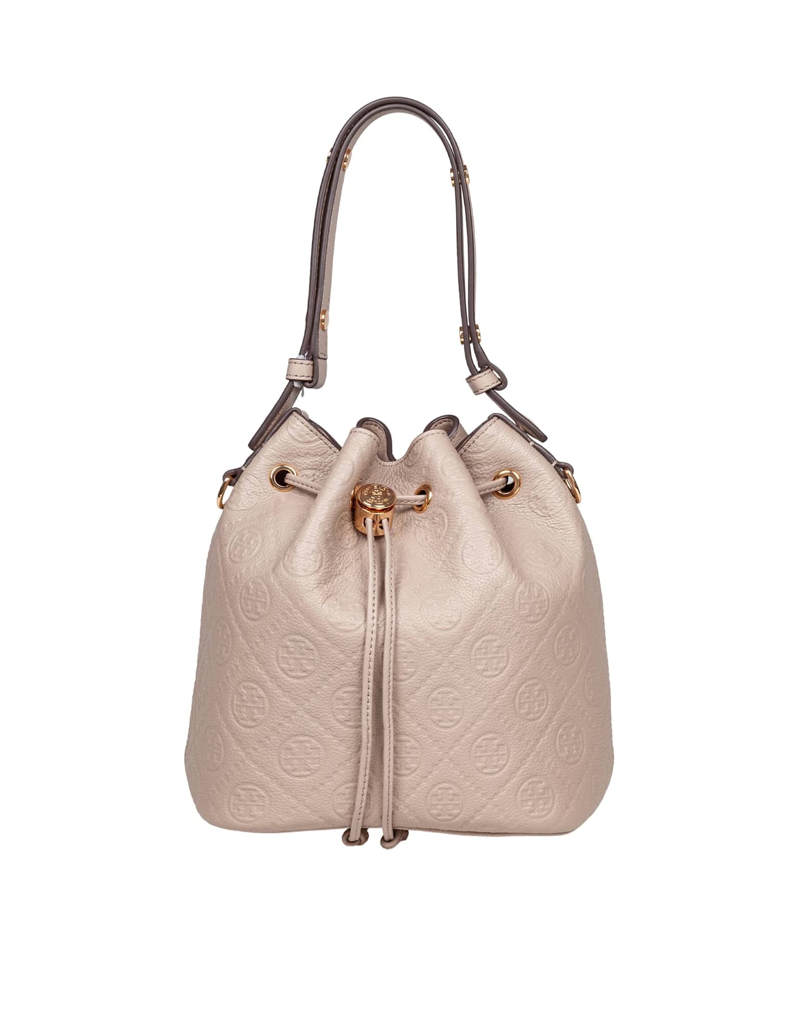 Tory Burch Monogram Leather Bucket Bag Clay Color In Brown