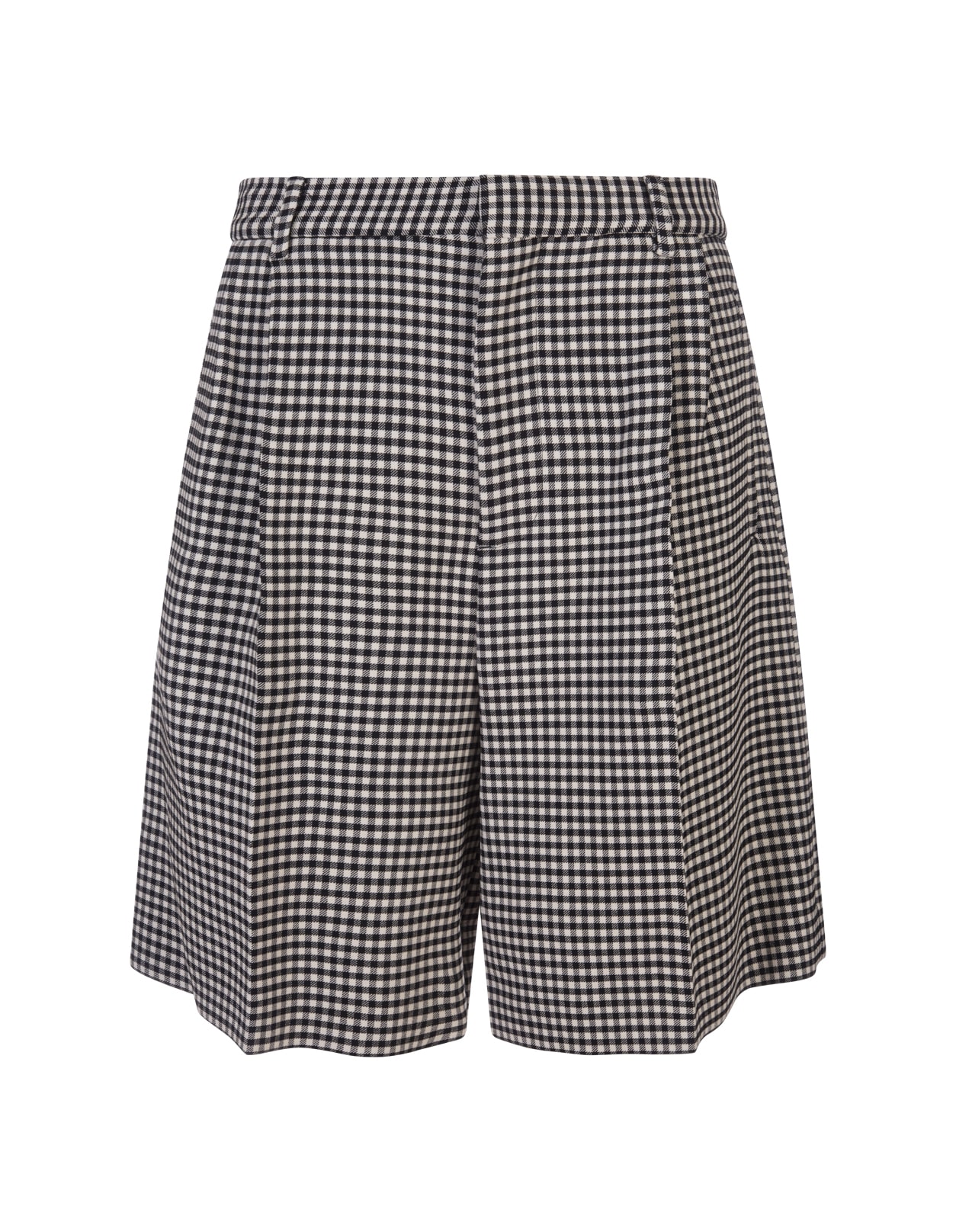 Marni Woman Shorts In Wool Blend With Black And White Vichy Pattern