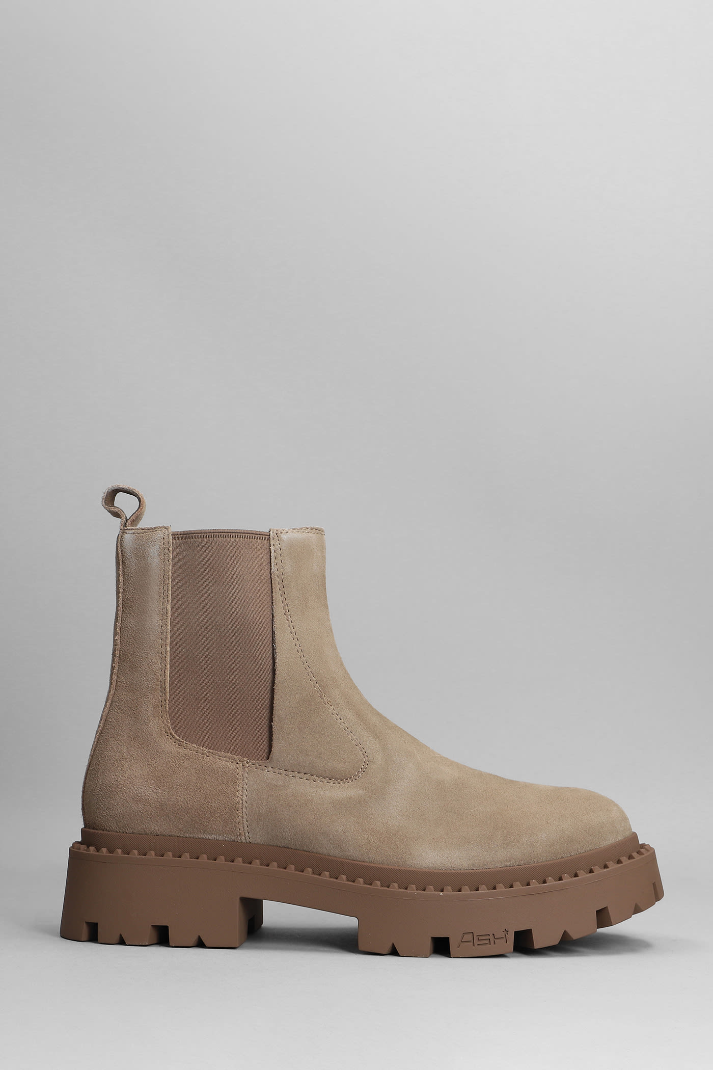 Ash Genesis Combat Boots In Taupe Suede