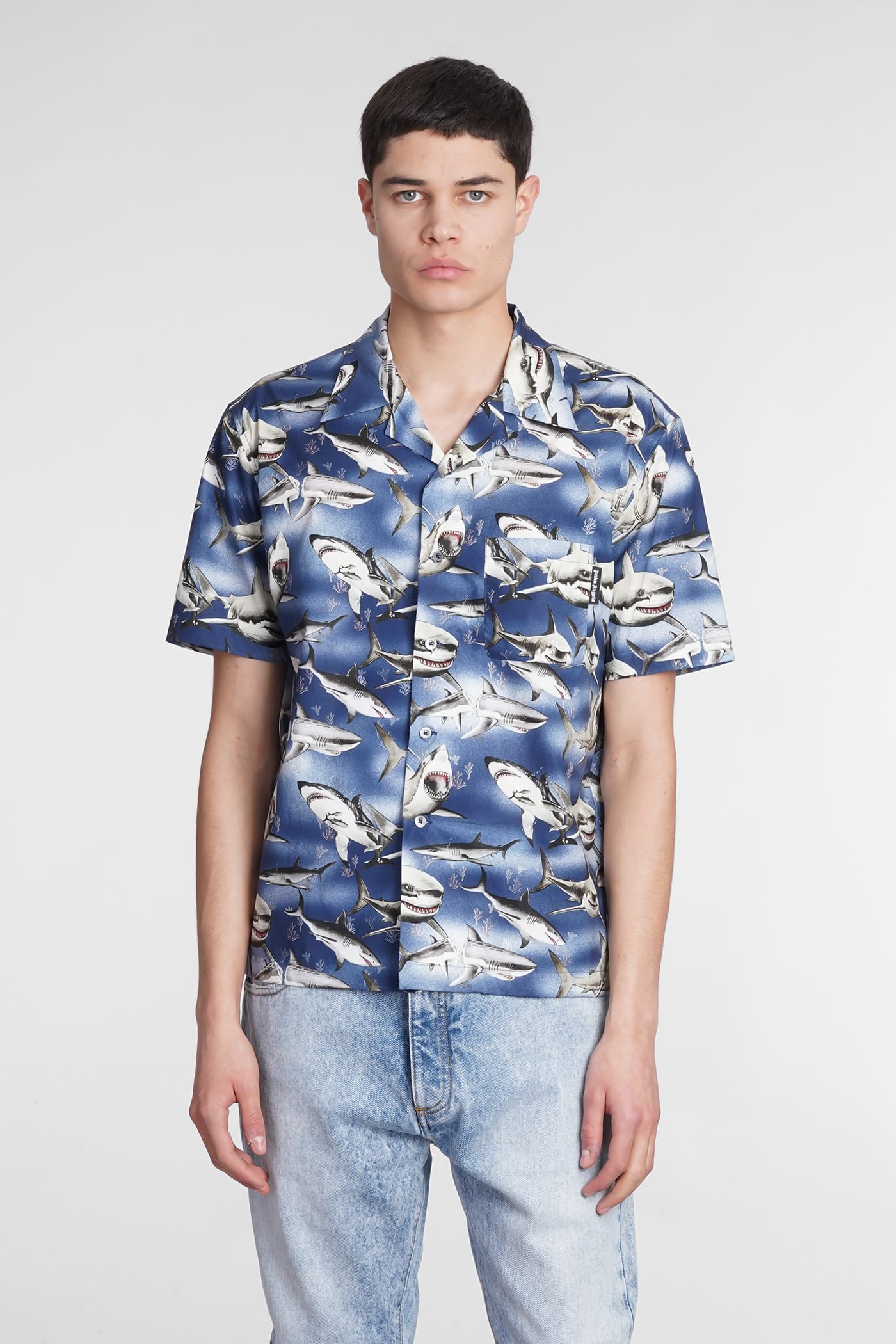 Palm Angels Shirt In Blue Cotton