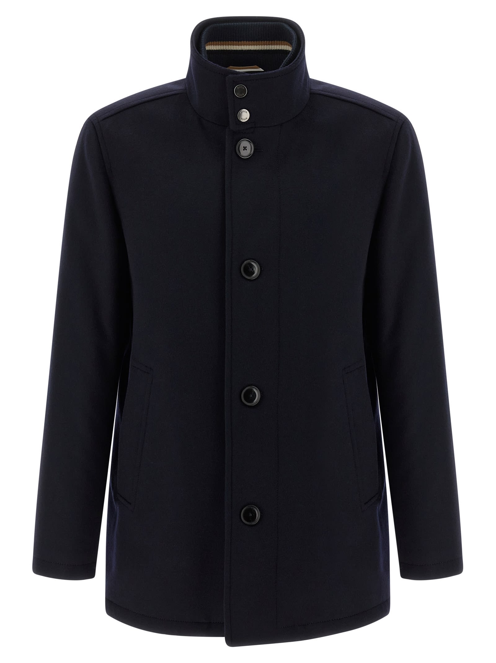 Hugo Boss Relaxed-fit Short Coat In Wool And Cashmere In Blue