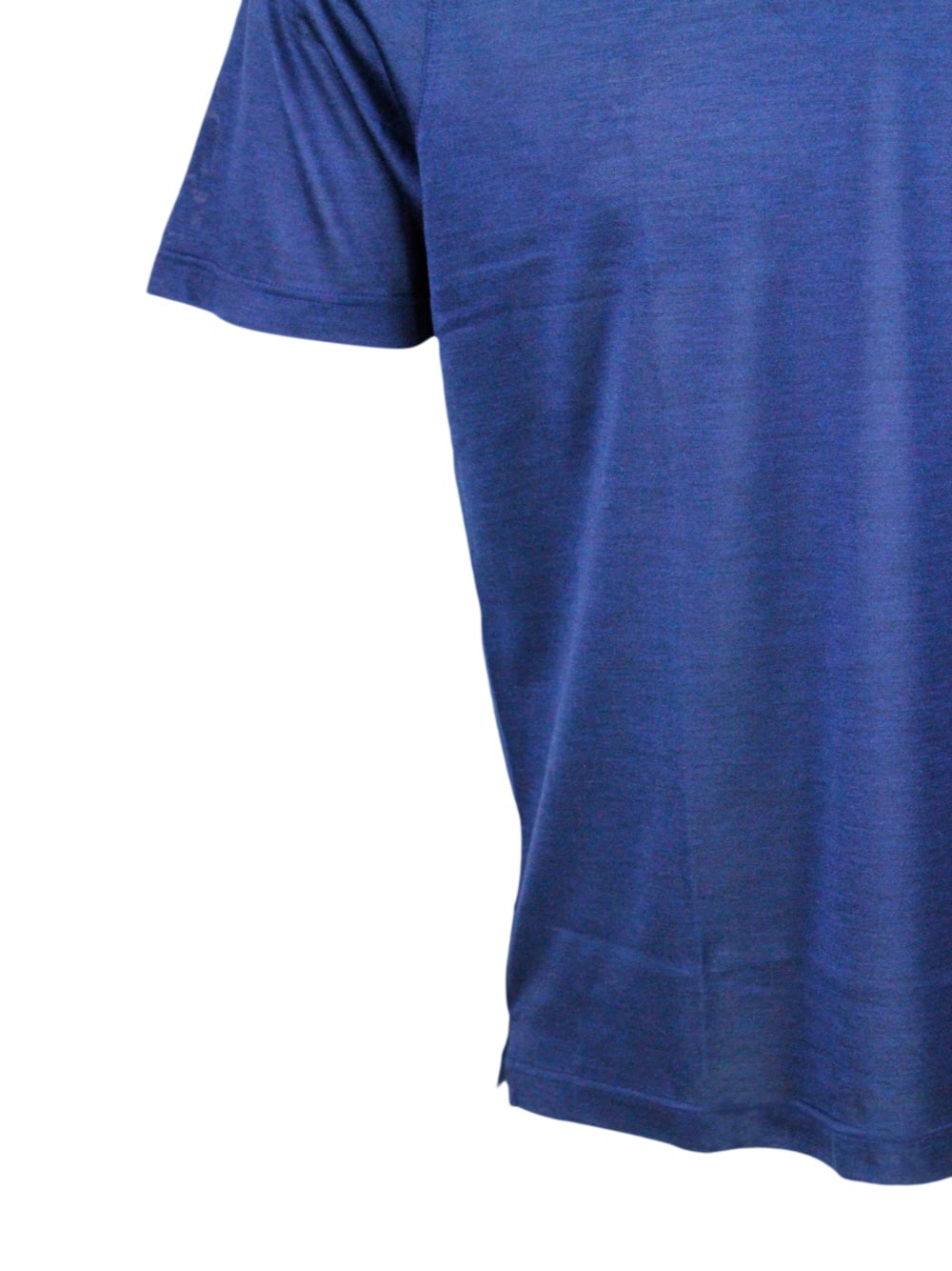 Shop Barba Napoli Short-sleeved Crew-neck T-shirt In 100% Luxury Silk With Vents At The Bottom In Blu