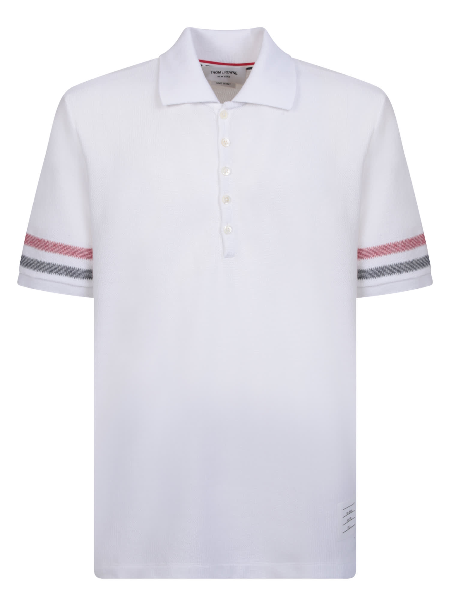 Shop Thom Browne Rwb Stripe Detail Polo In White