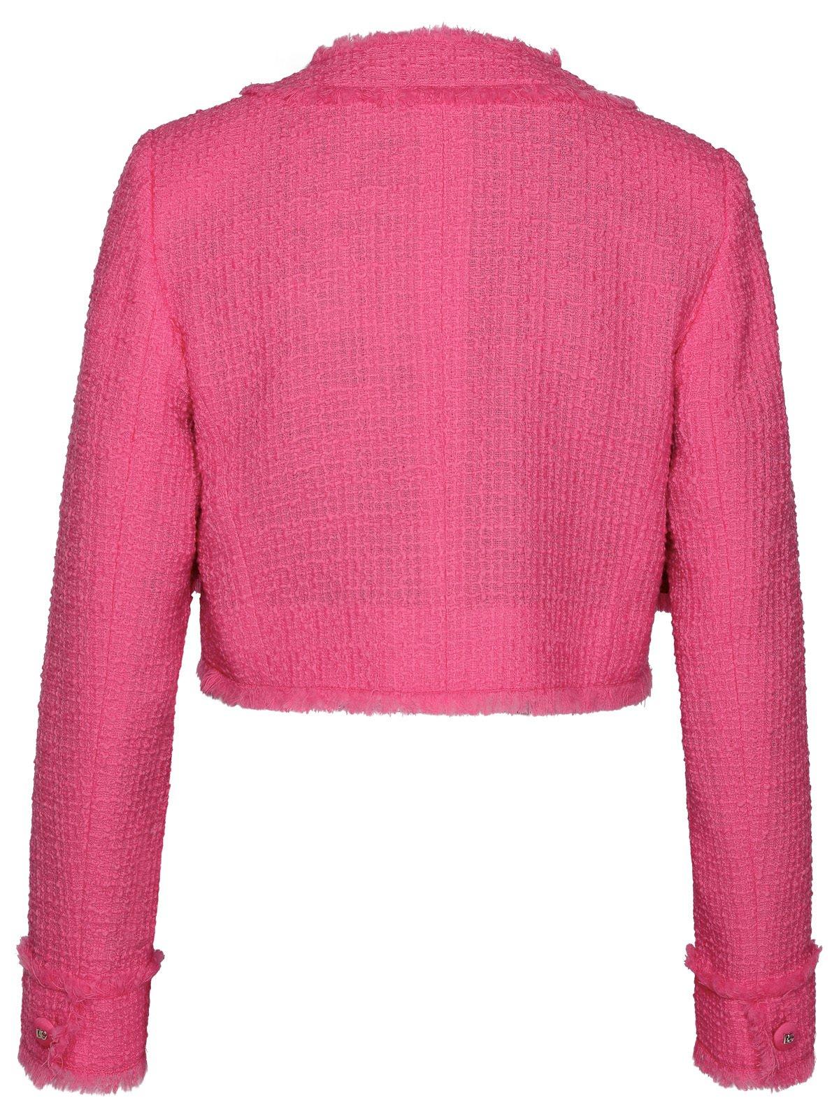 Shop Dolce & Gabbana Frayed Hem Tweed Jacket In Rosa