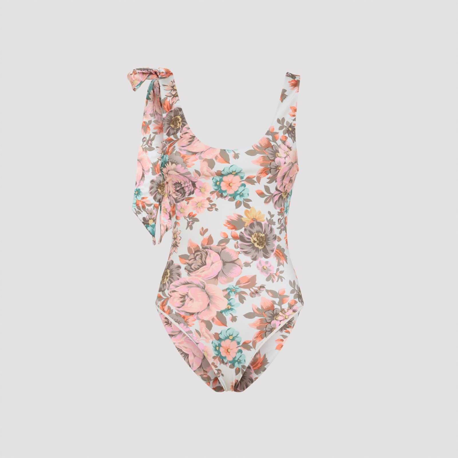 Chloé One-shoulder Floral Print Swimsuit With Bow Detail In Multi