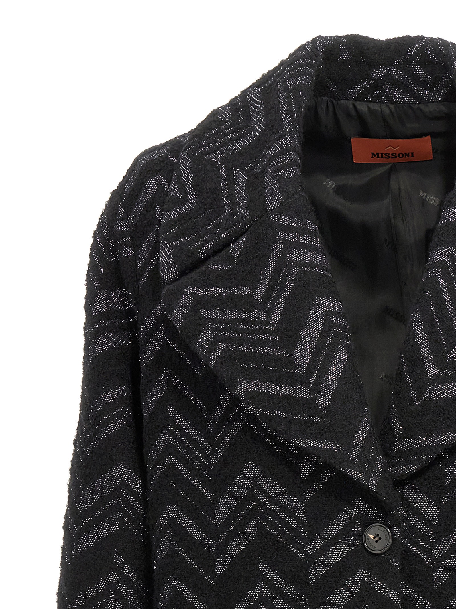 Shop Missoni Single-breasted Chevron Lamé Coat In Black