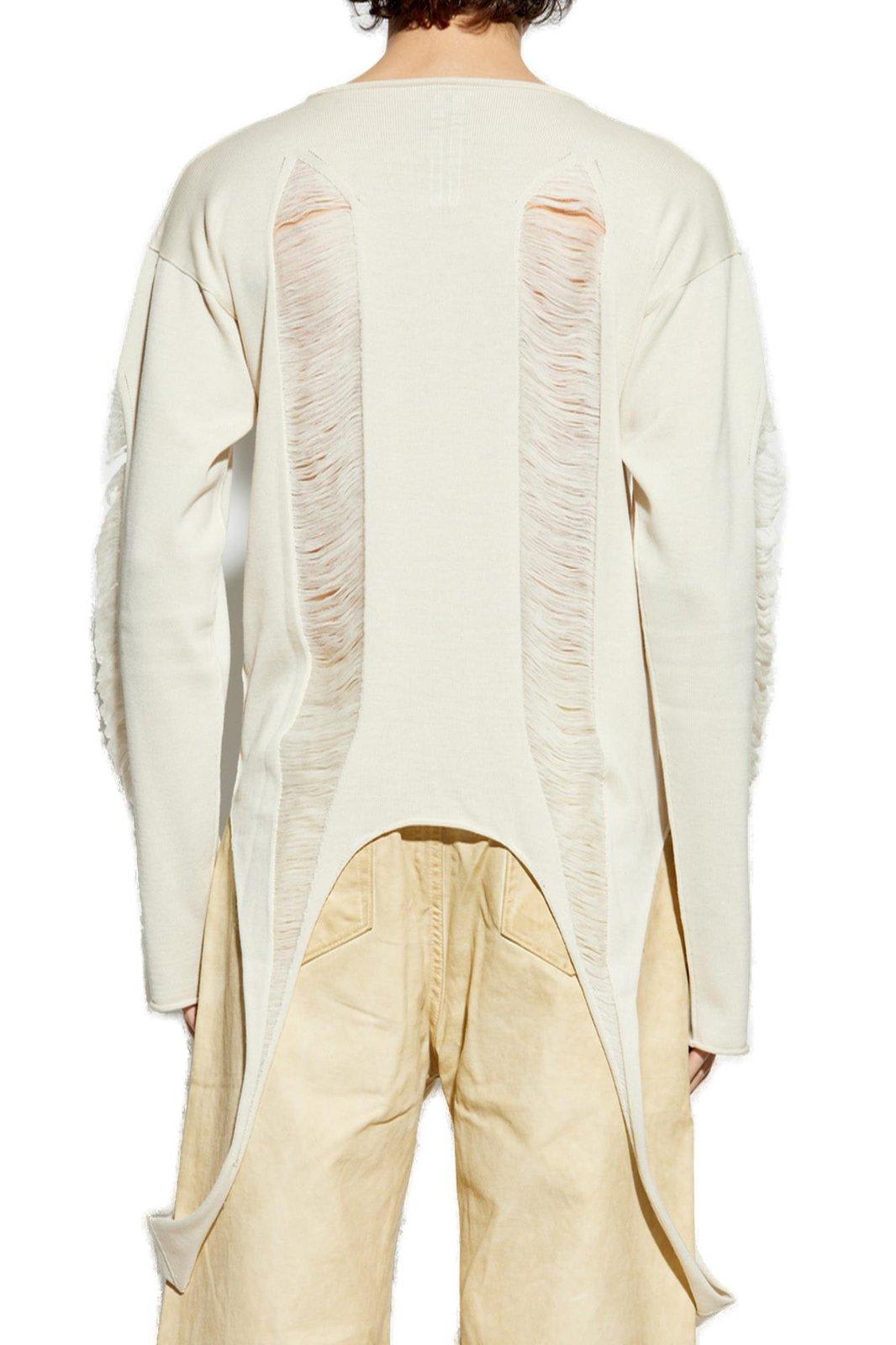 Rick Owens Torn Ivory Sweater In Wool In White
