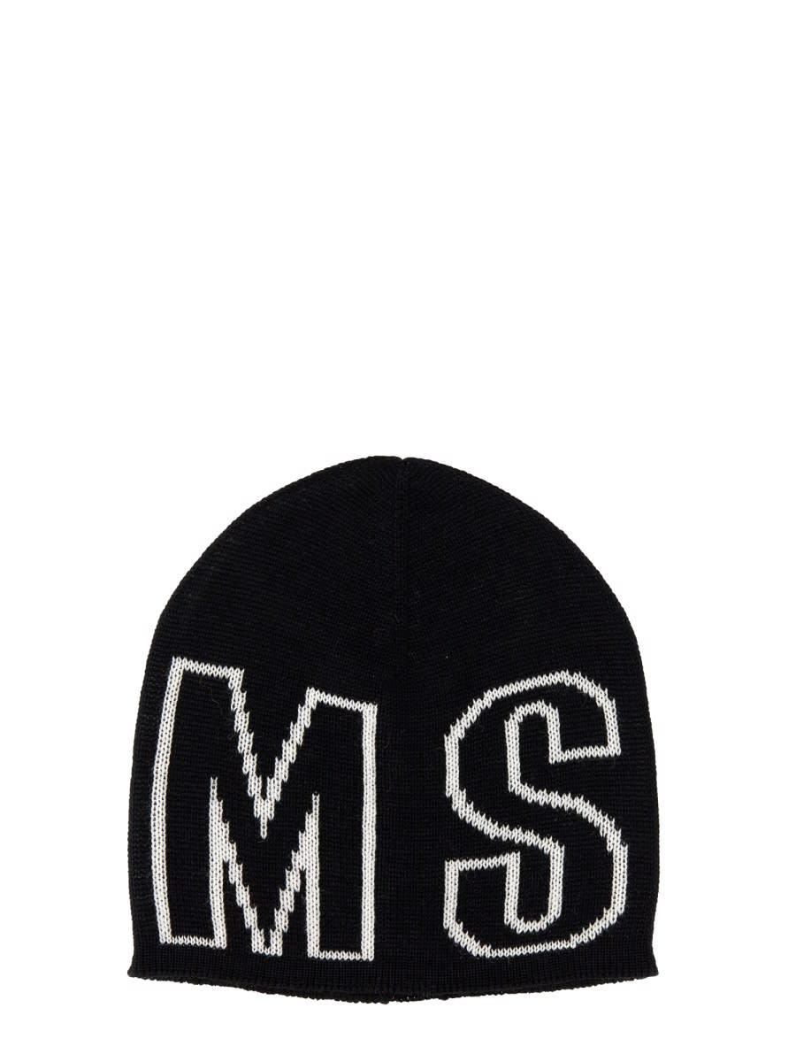 Shop Msgm Beanie Hat With Logo In Black