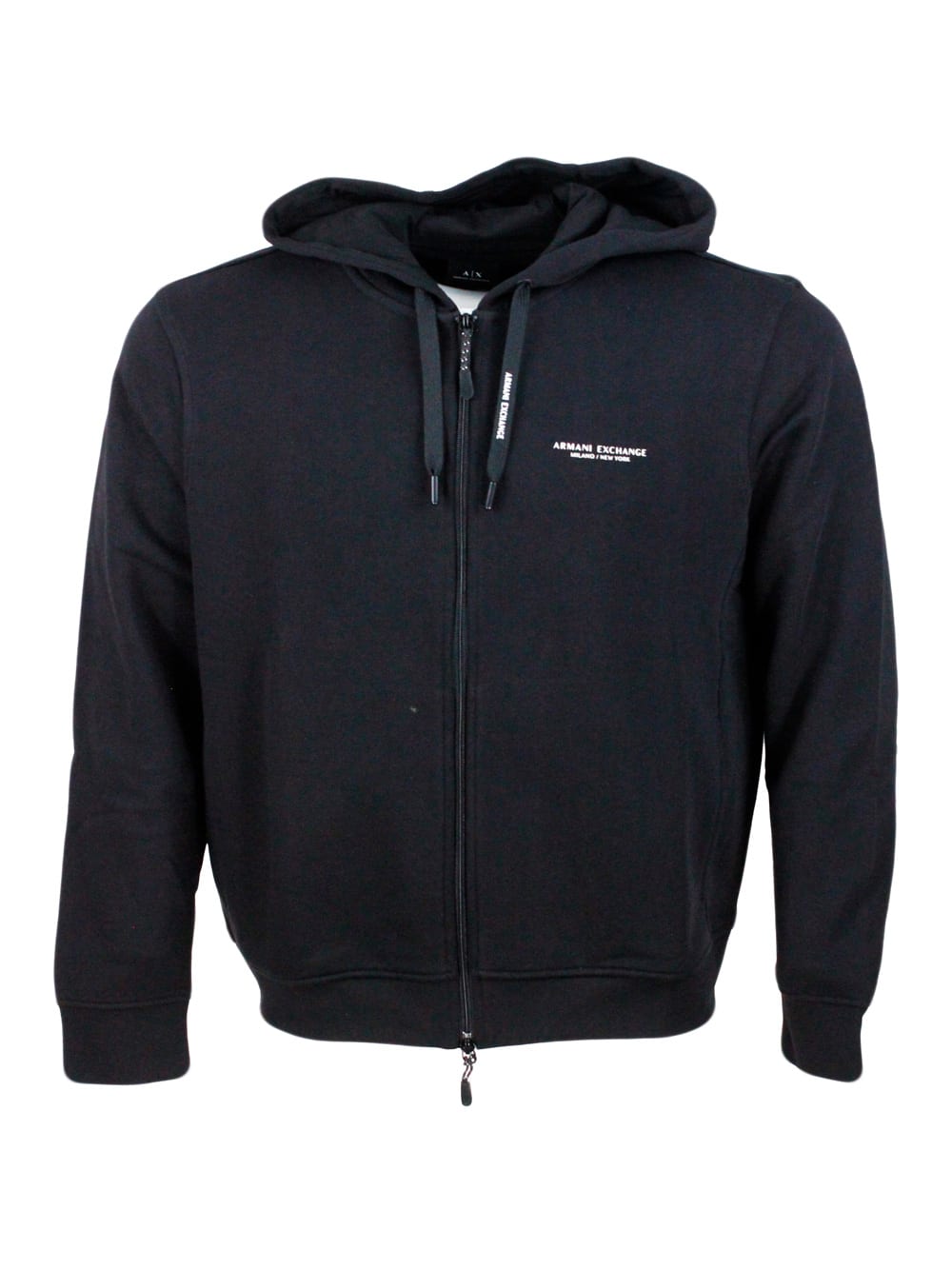 Long-sleeved Full Zip Drawstring Hoodie With Small Logo On The Chest