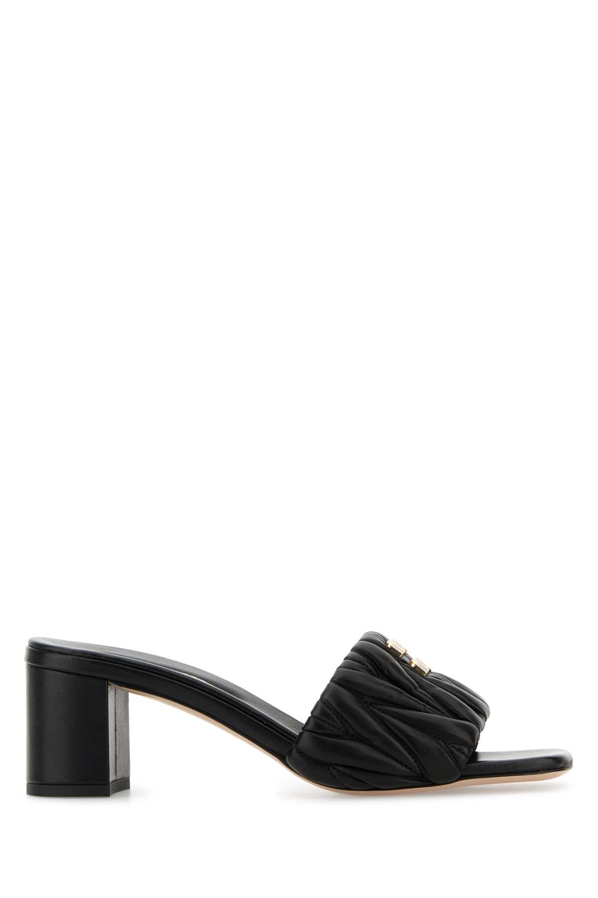 Miu Miu Women Black Nappa Leather Mules In Black