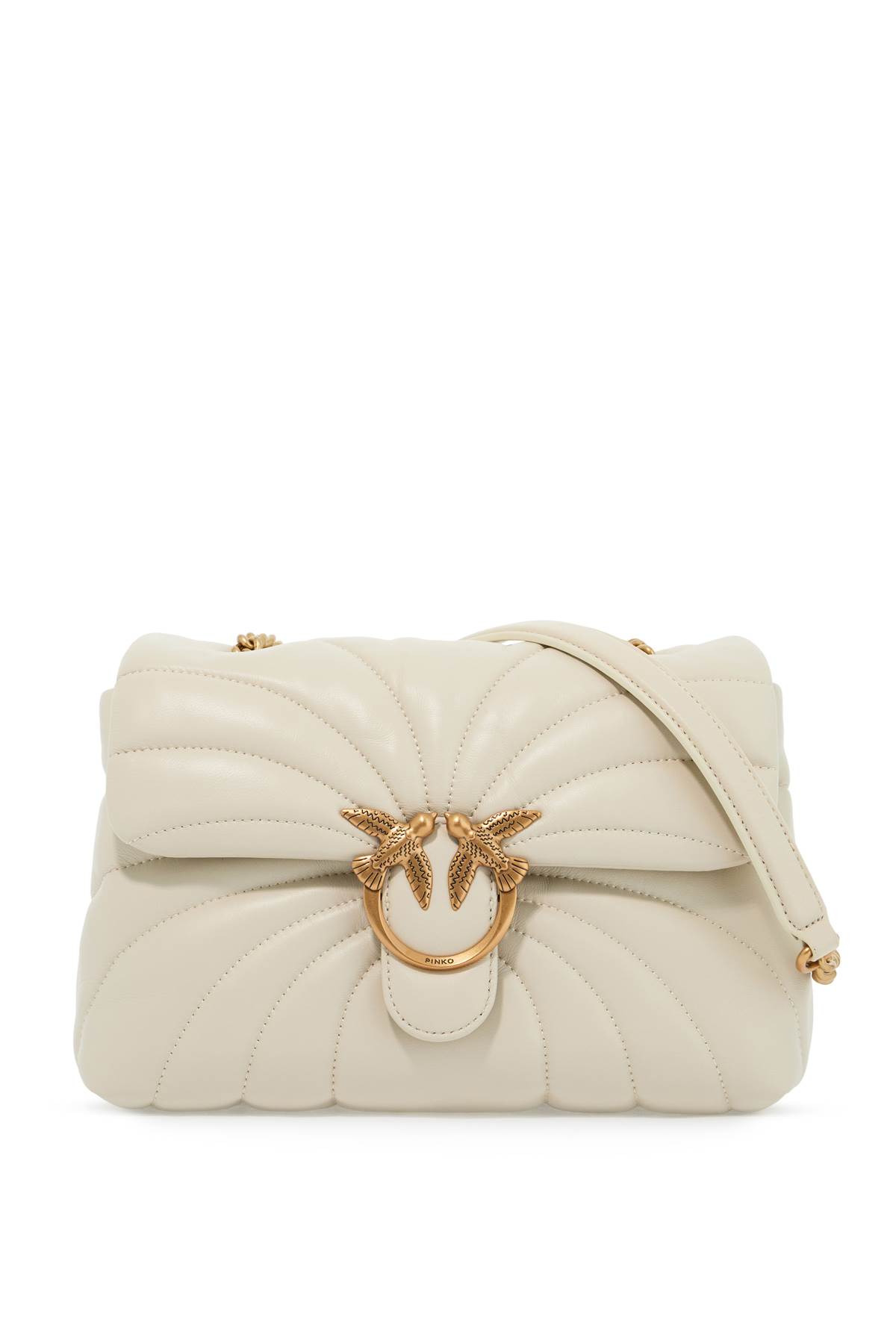 Shop Pinko Ed\n\nlove Puff Classic Butterfly Qu In Bianco Seta-antique Gold (white)