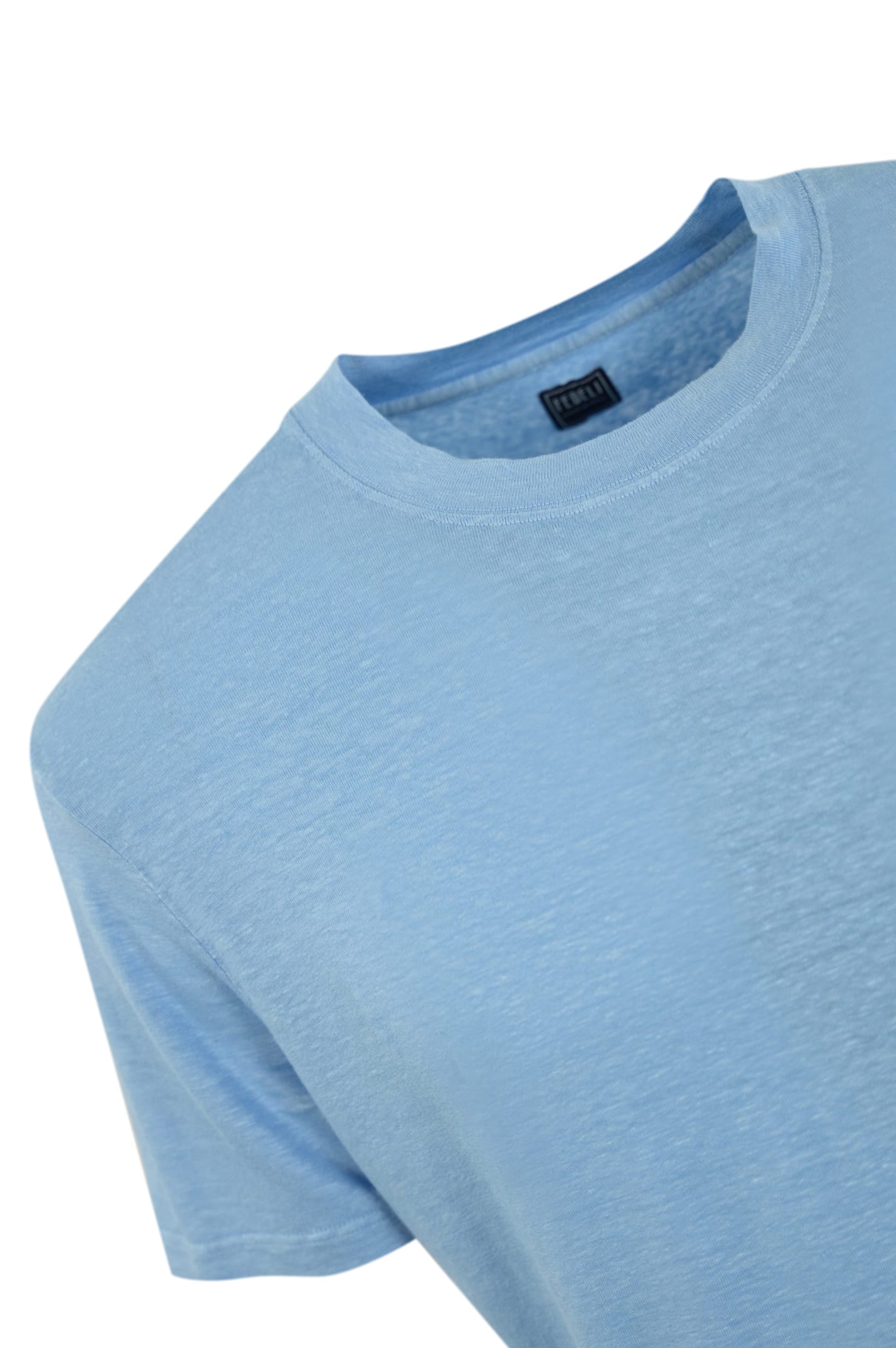 Fedeli Melange Linen Short-sleeved T-shirt In Azzurro