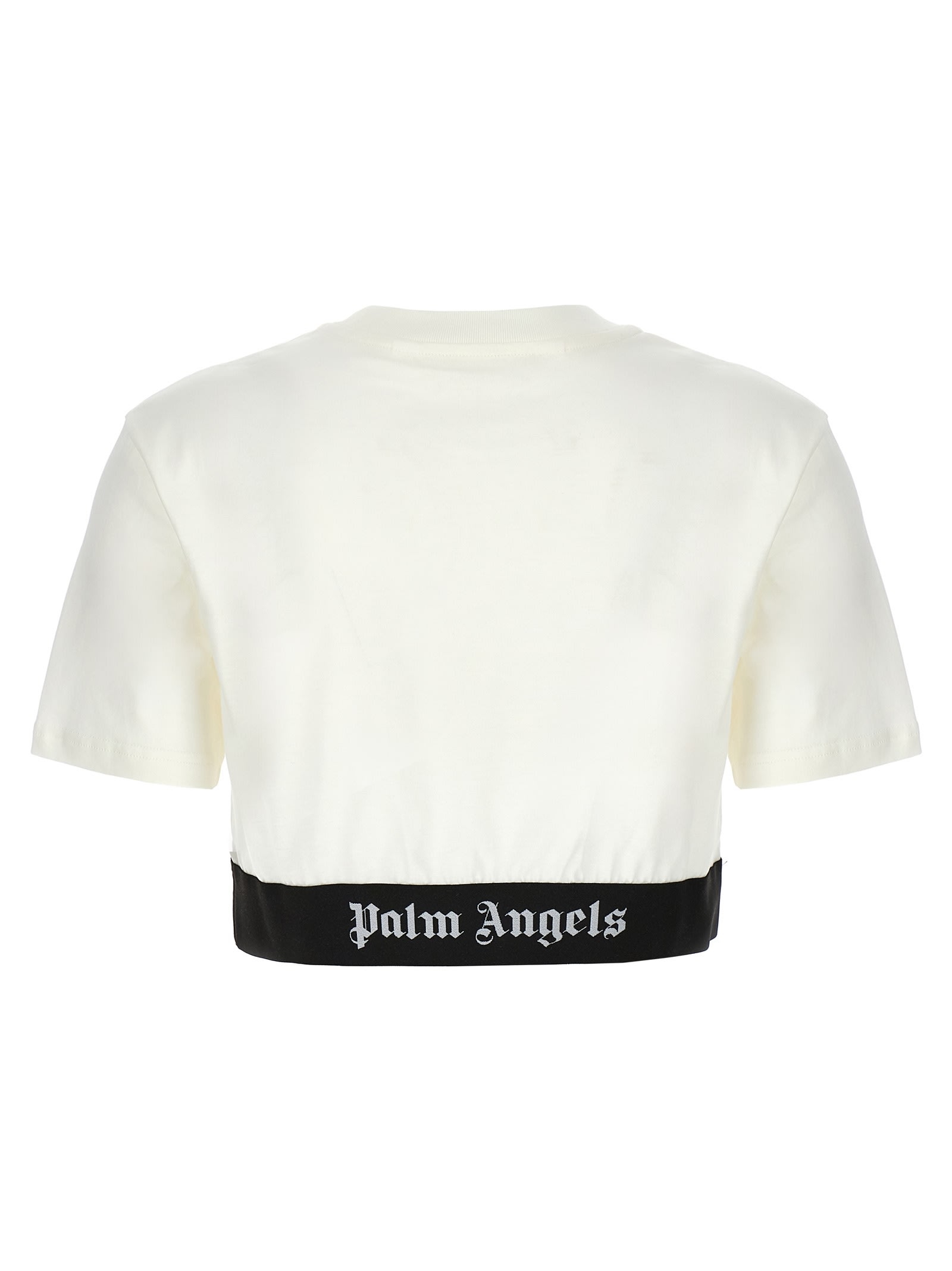 Shop Palm Angels Logo Tape Crop T-shirt In Neutro