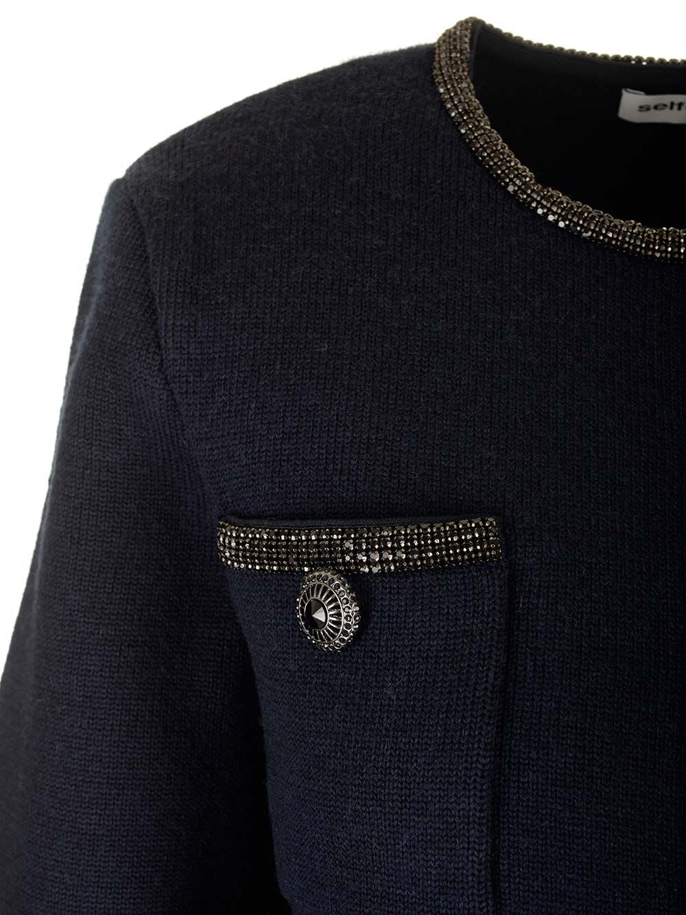 Shop Self-portrait Navy Embellished Knit Cardigan