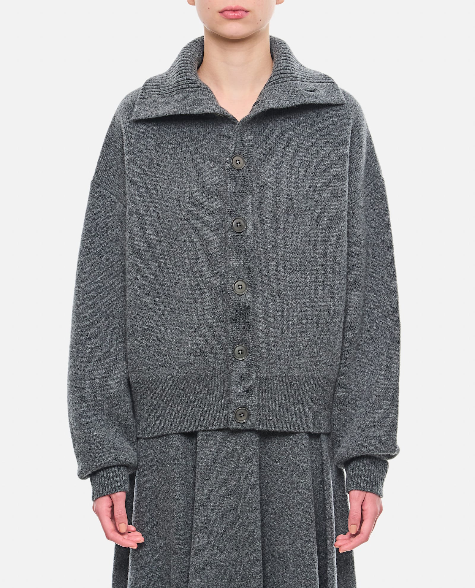 Shop Extreme Cashmere Turtle Neck Cashmere Cardigan In Grey