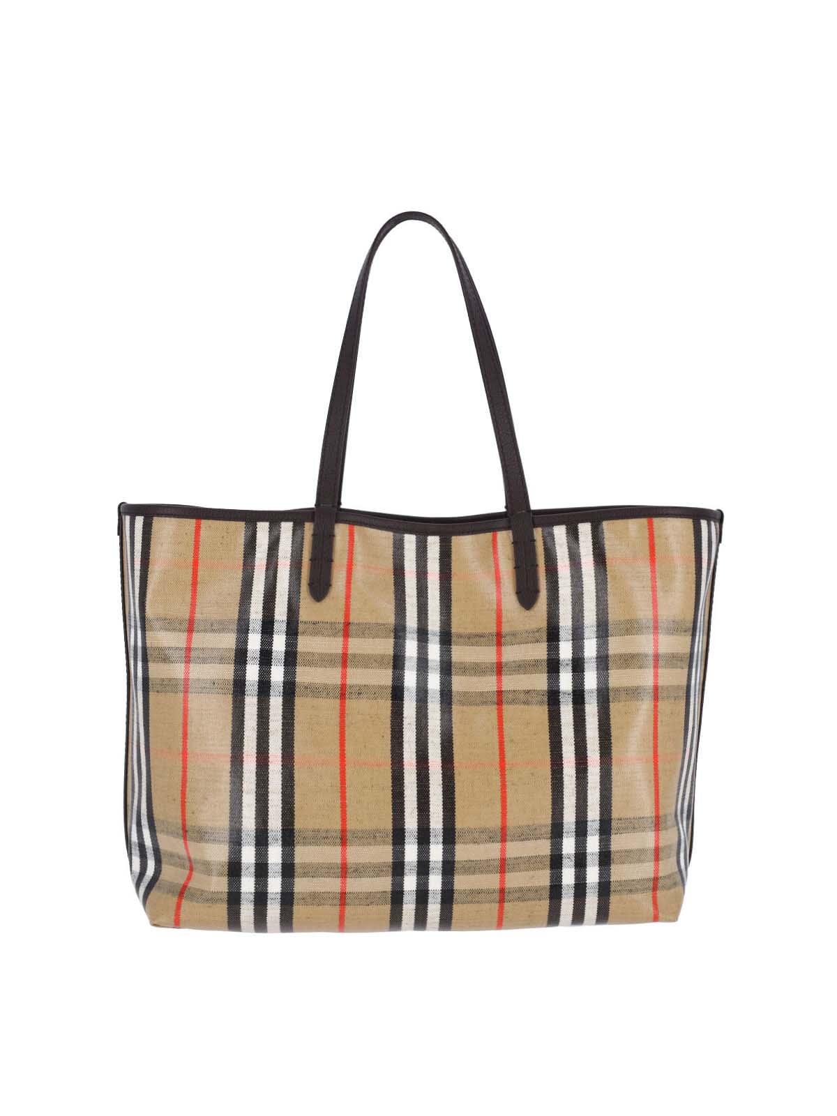 Burberry Medium Tote Bag Highlands Rectangular Check In Sand