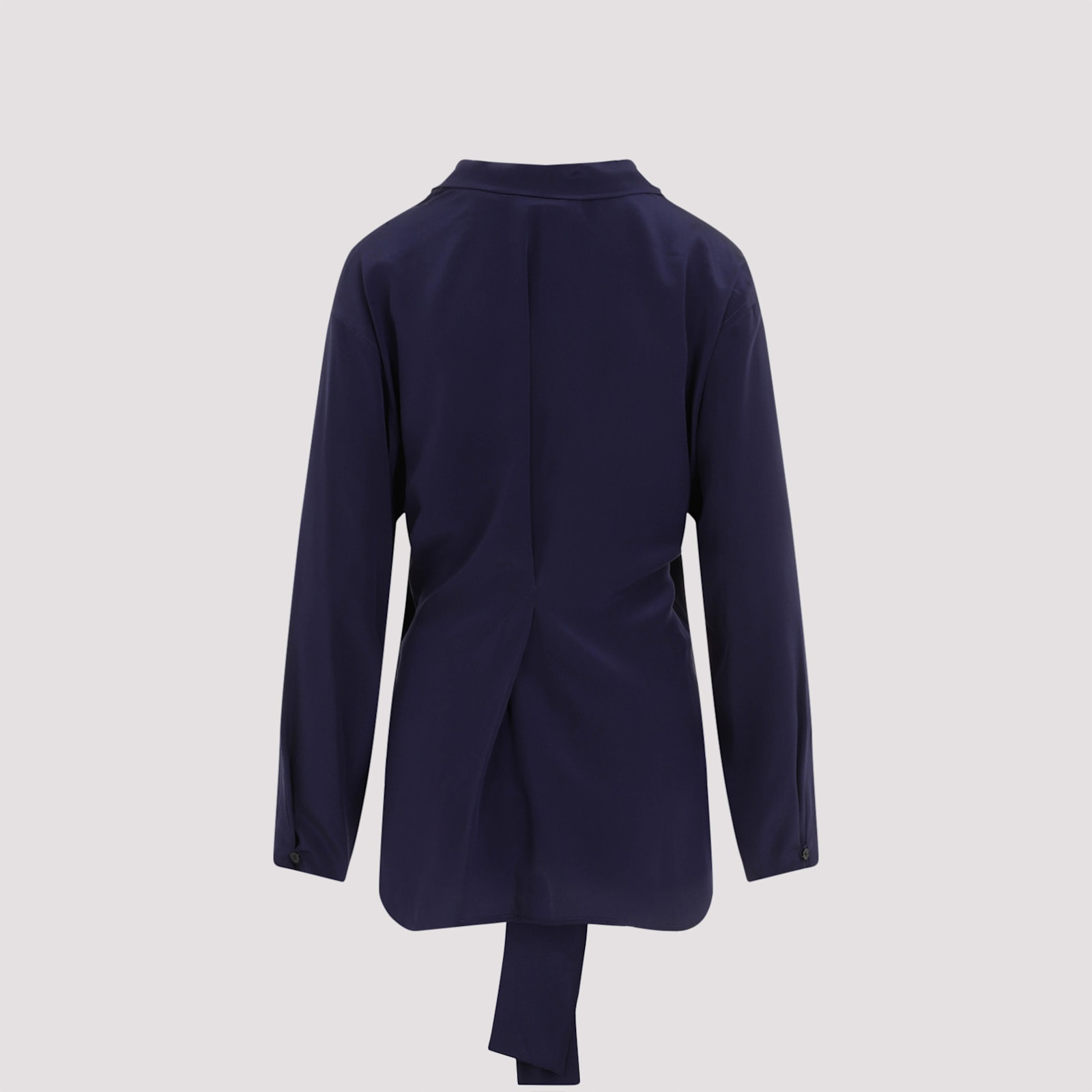 Victoria Beckham Silk Shirt With Tie Detail In Ink Blue