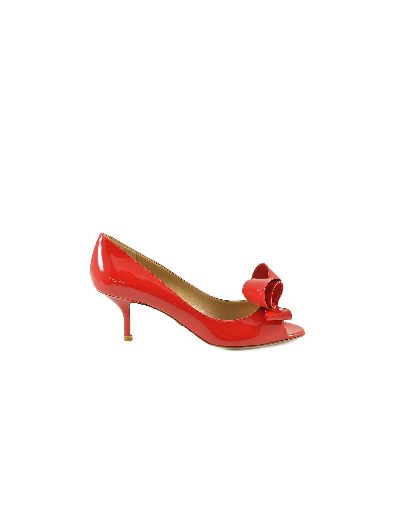 Valentino Red Patent Leather Mid Heel Open-toe Pumps