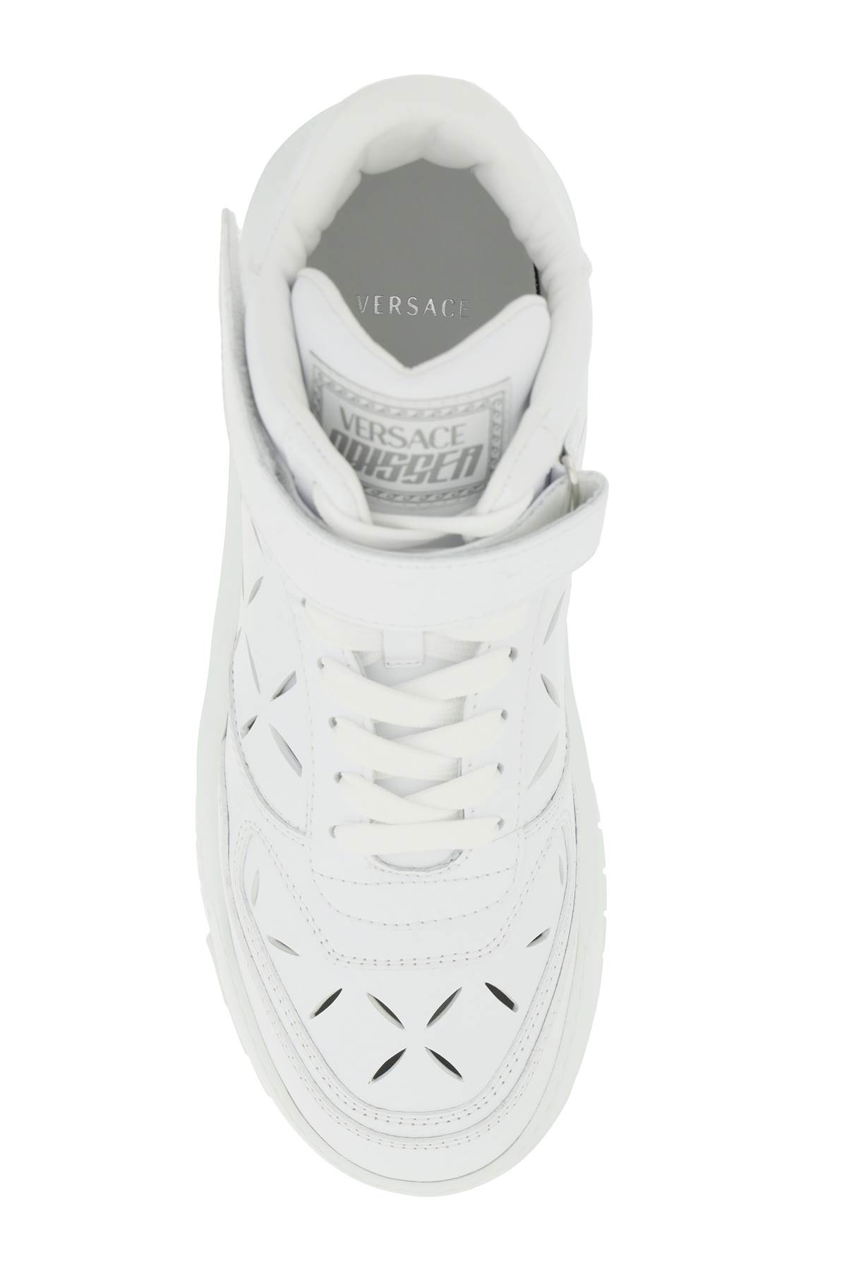 Versace White Perforated High Top Sneakers In White
