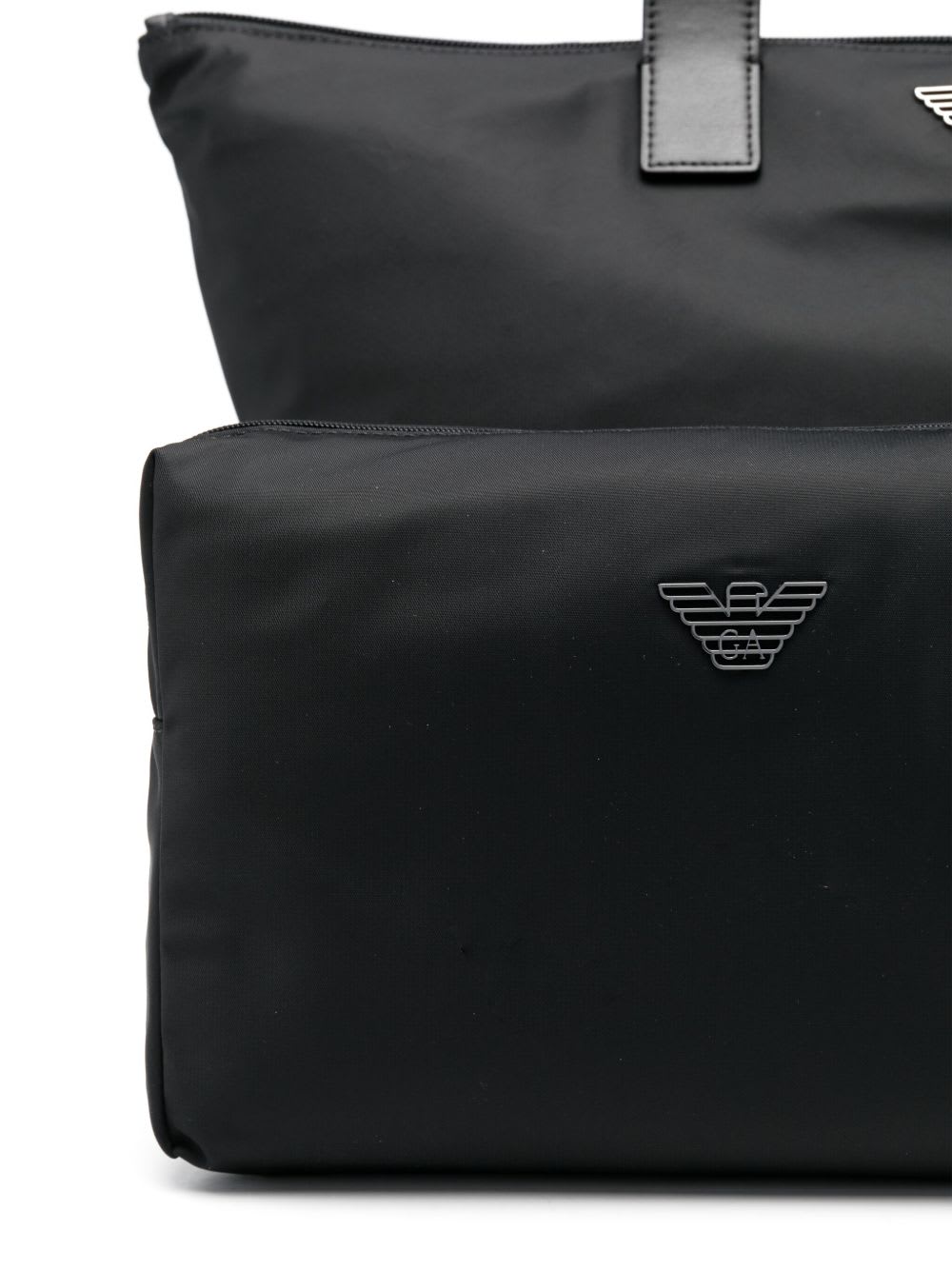 Emporio Armani Asv Medium Shopper Bag In Recycled Nylon In Black