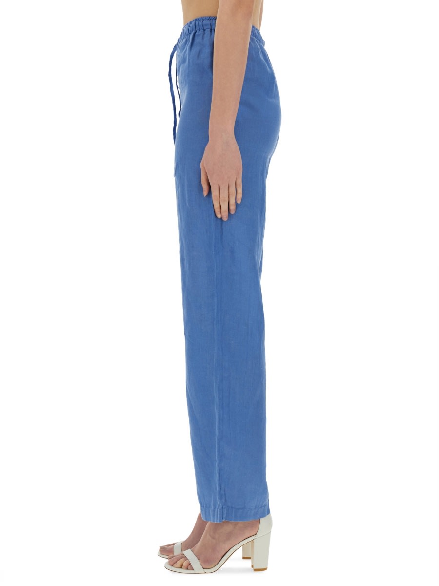 120% Lino Relaxed Wide-leg Linen Pants With Drawstring Waist In Blue