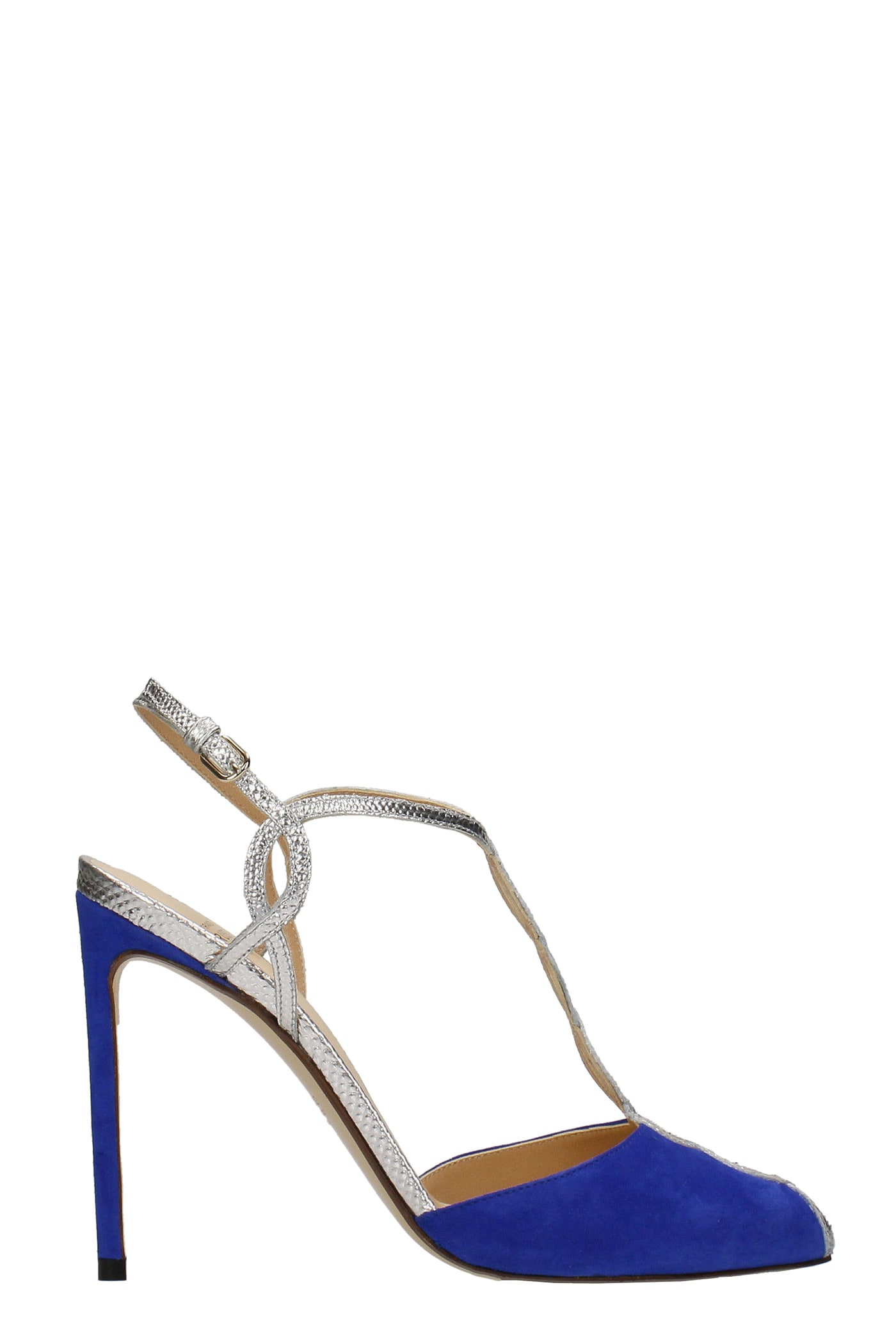 Francesco Russo Sandals In Blue Suede And Leather