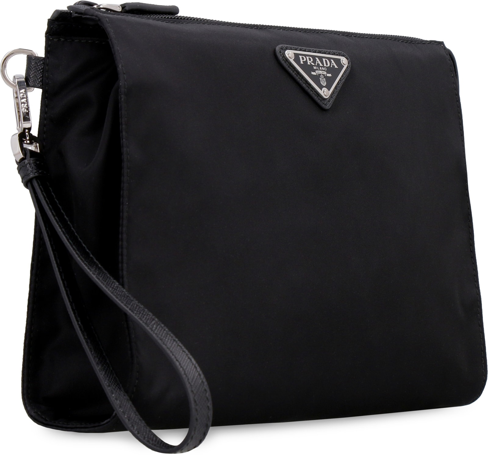 Prada Rectangular Re-nylon Clutch With Detachable Wrist Handle In Black