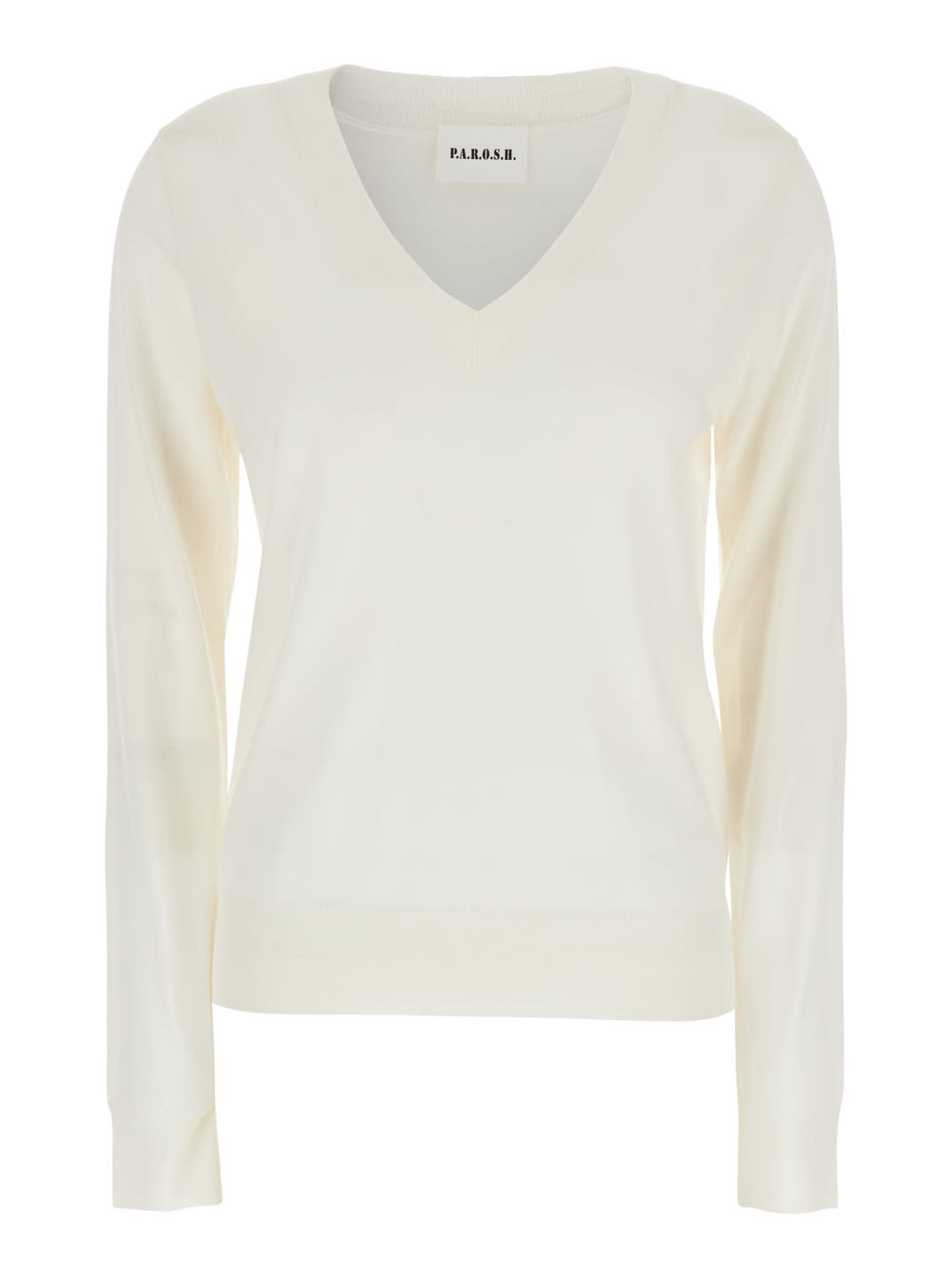 Parosh White V-neck Long-sleeved Sweater In Wool And Silk Blend Woman